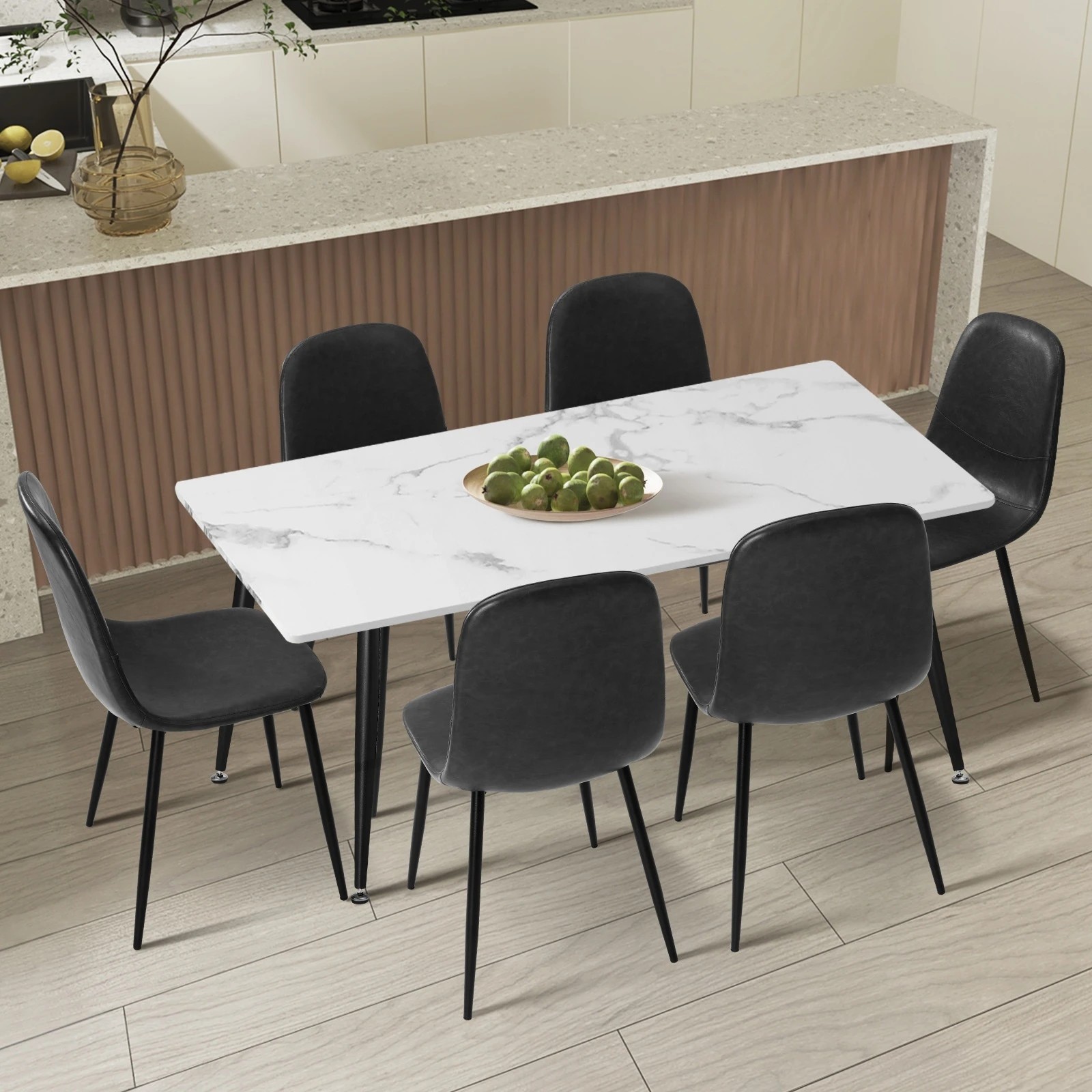 2 Oikiture 120cm Rectangle Dining Table With 6pcs Dining Chairs Pu
 - Multi, 2 of 10