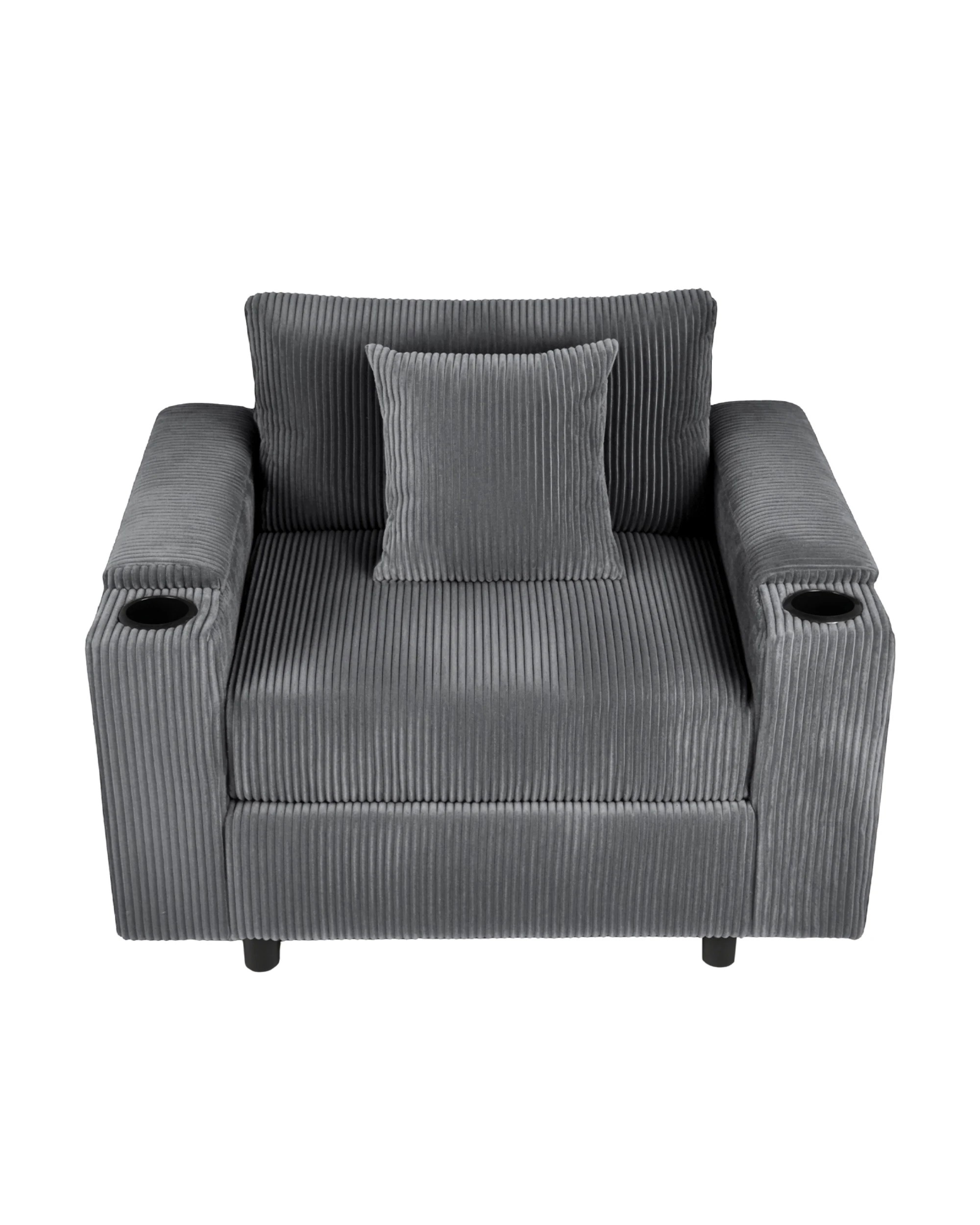 4 Advwin Single Sofa w/ Storage Armrests Corduroy Armchair w/ Cup Holder Modern Lounge Sofa Couch with Cushion, 4 of 9
