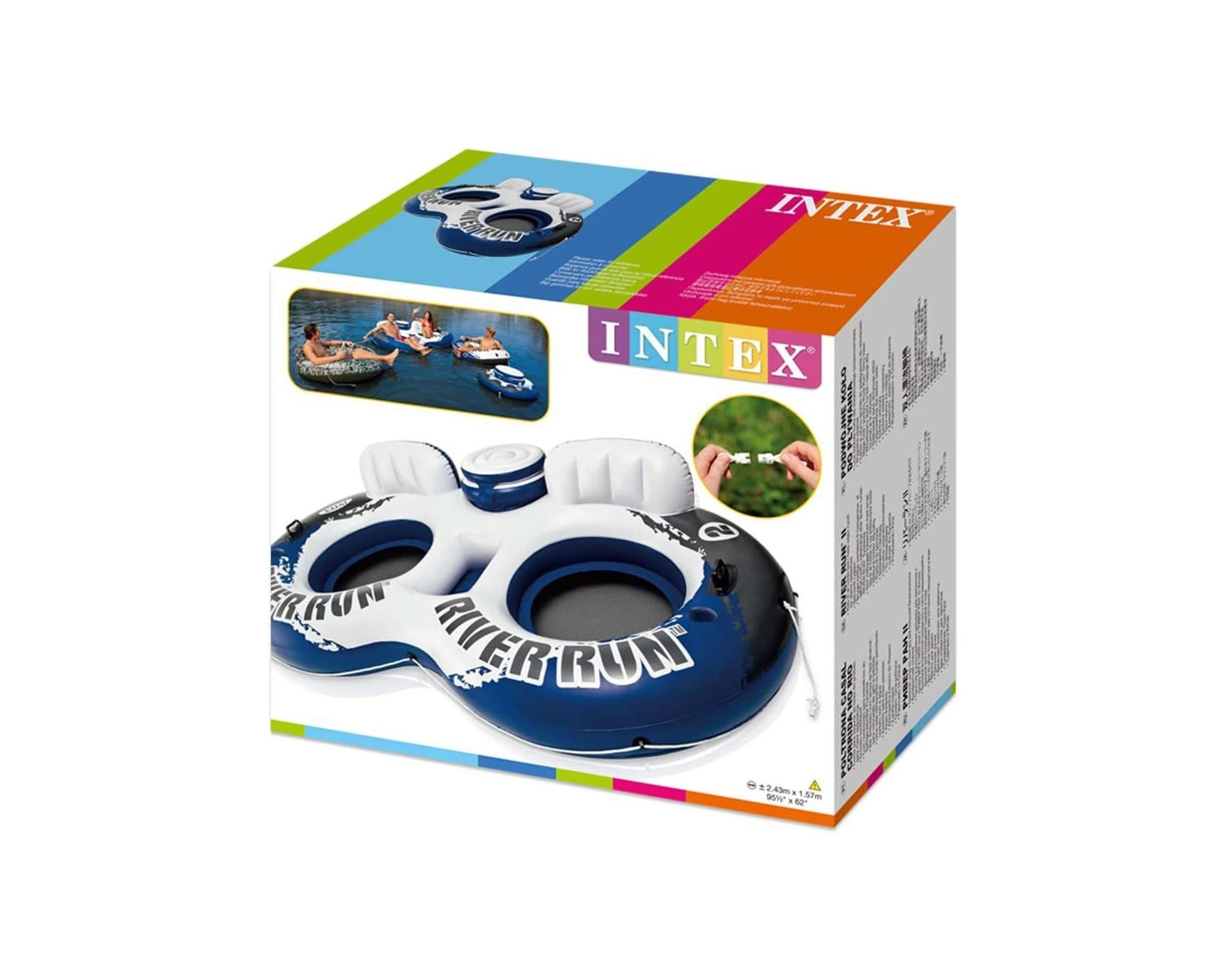 4 Intex River Run 2 Person Inflatable Outdoor Water Tube - Built-In Cooler - Multi, 4 of 4
