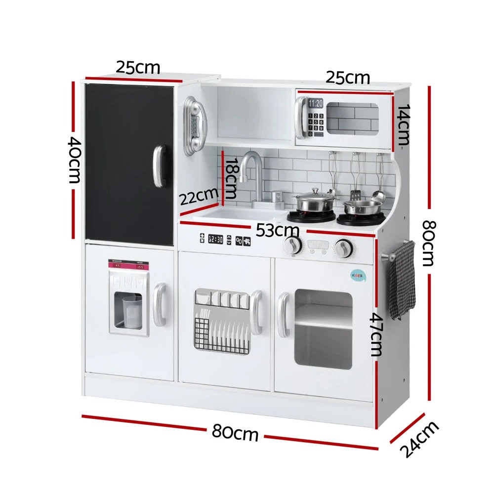 2 Keezi Kids en Pretend Kitchen Play Set Cooking Toys Pot Ice Cup Oven board 80CM - White, 2 of 6