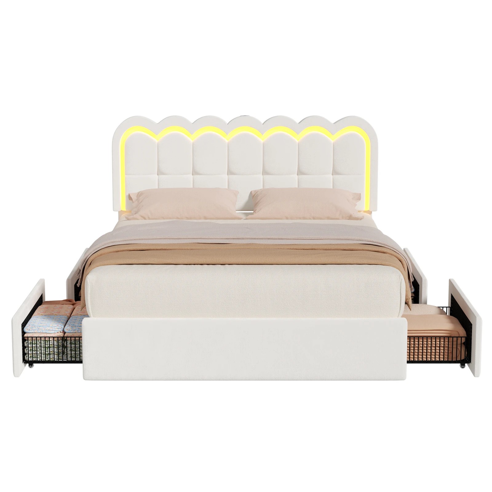 1 Advwin Queen Hidden Storage Bed Frame with Charging Station - Beige, 1 of 8