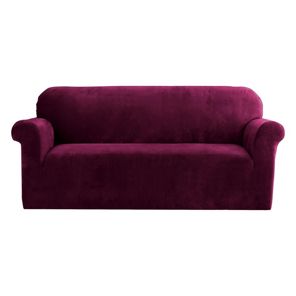 1 Artiss Sofa Cover Couch Covers 3 Seater Velvet Ruby - Red, 1 of 5