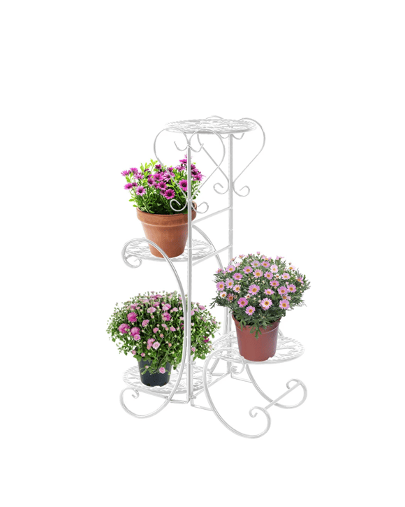 Levede Flower Shape Metal Plant Stand with 4 Plant Pot Space - White