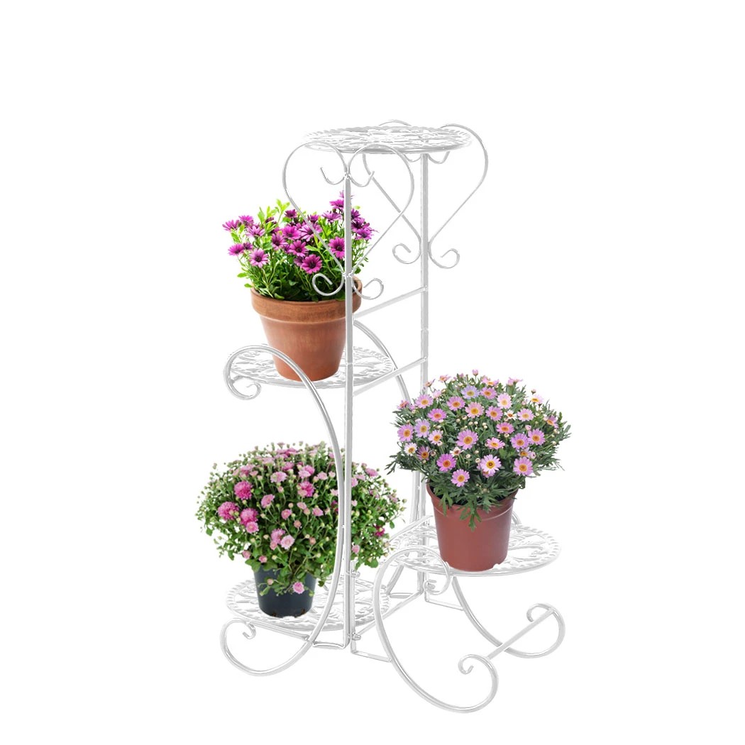 1 Levede Flower Shape Metal Plant Stand with 4 Plant Pot Space - White, 1 of 6