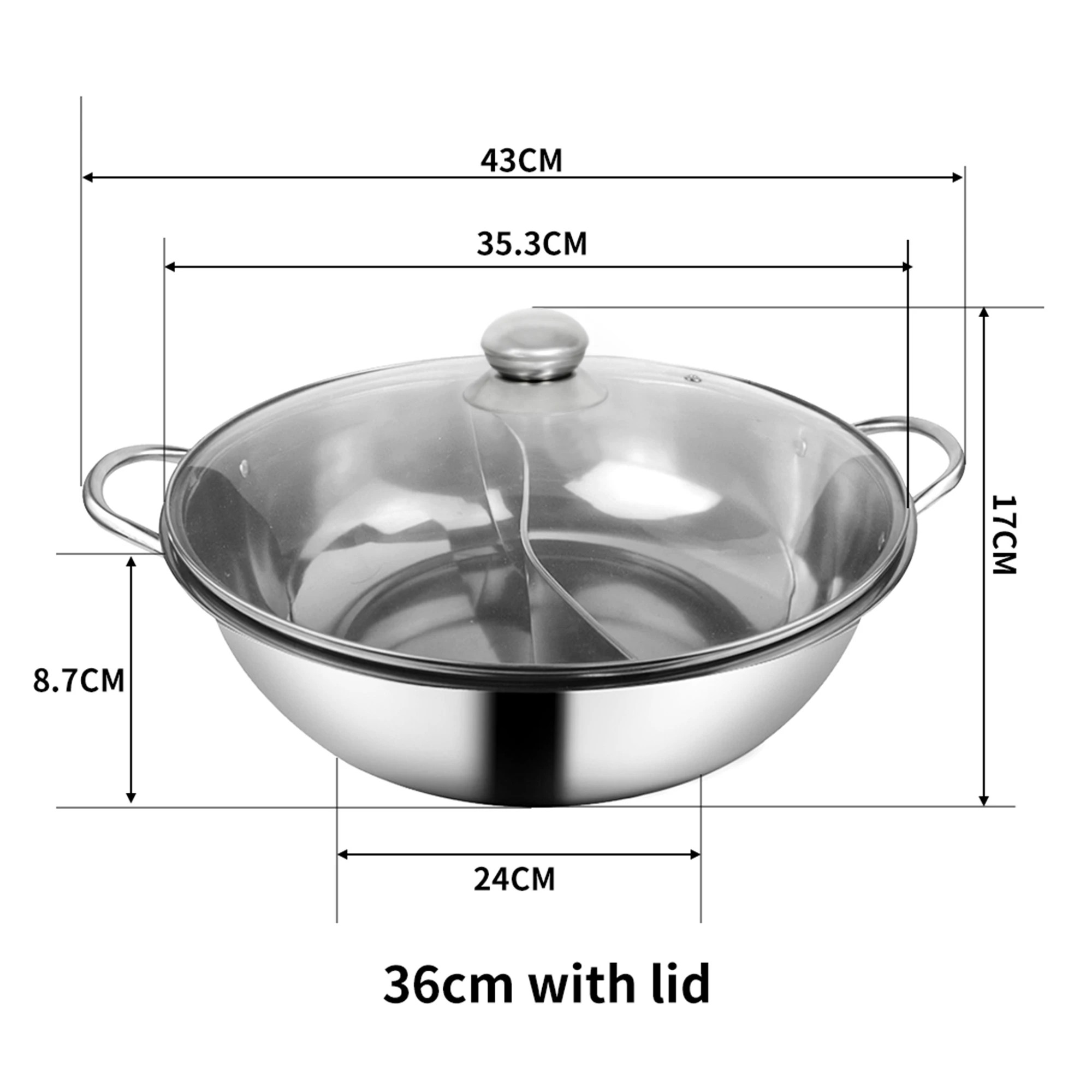 3 Toque Stainless-Steel 36cm Twin Mandarin Duck Hot Pot Induction Cookware W/Lid, 3 of 7