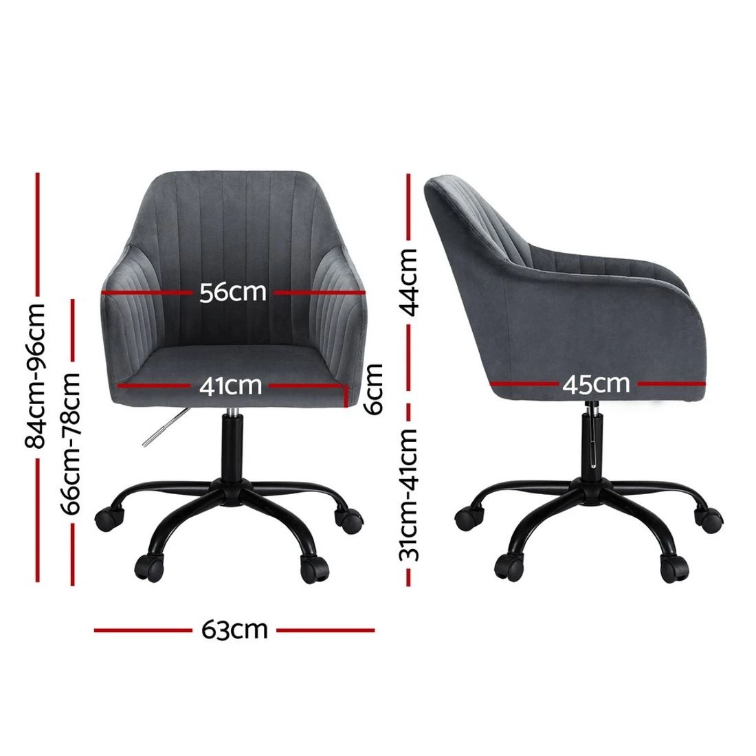 2 Artiss Office Chair Velvet Seat - Grey, 2 of 5