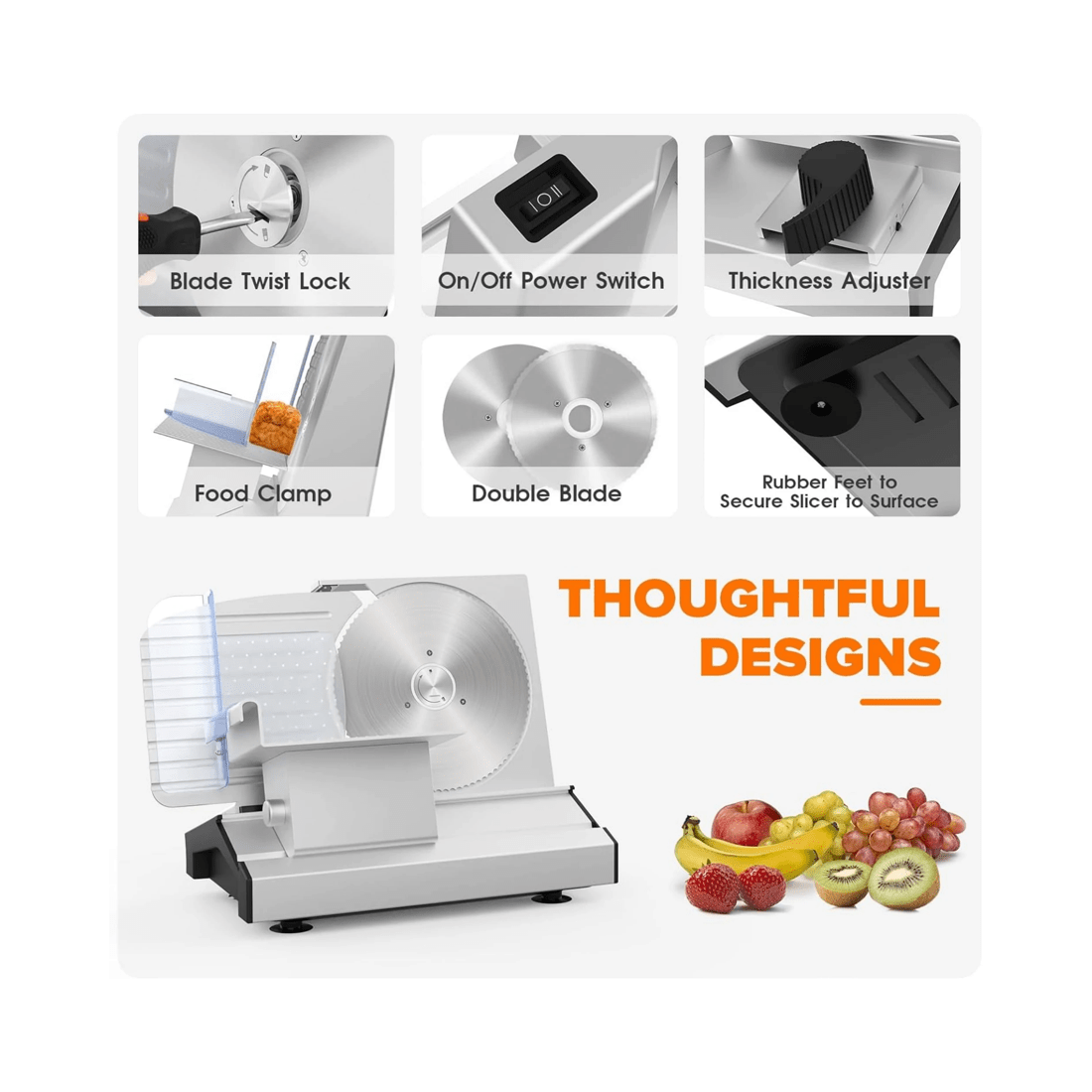 7 Advwin 250w Meat Slicer, Electric Food Slicer With 8.6" Removable Stainless Steel Blade, 7 of 7