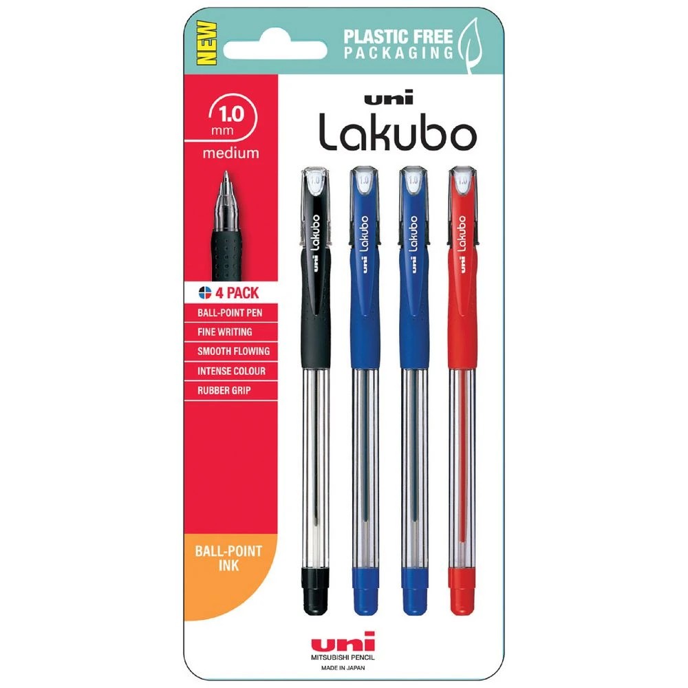 1 Uni Lakubo Ballpoint Pens 1.0mm Assorted 4 Pack, 1 of 2