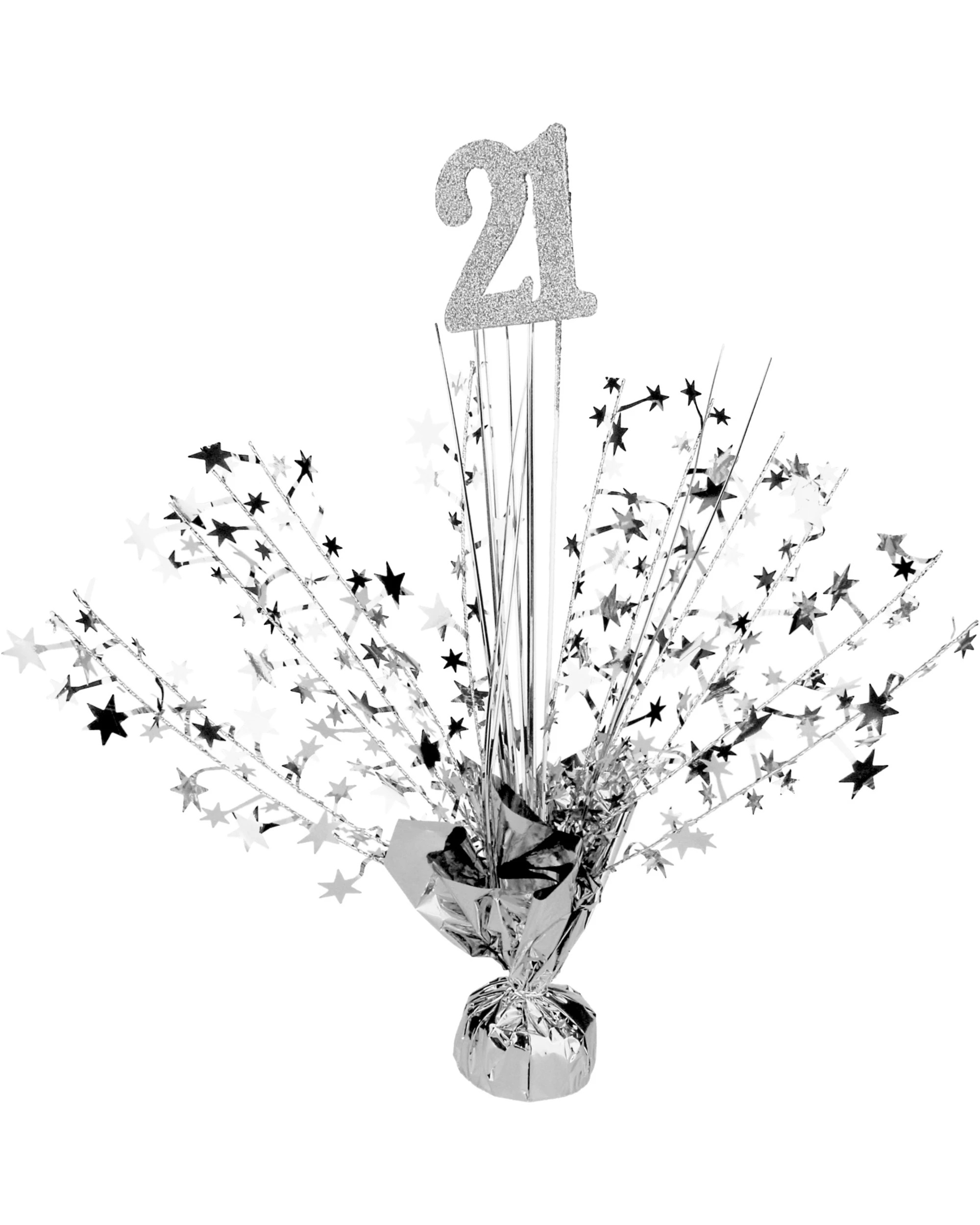 1 Partyrama 21st Birthday Silver Foil Spray Centrepiece - Silver, 1 of 1