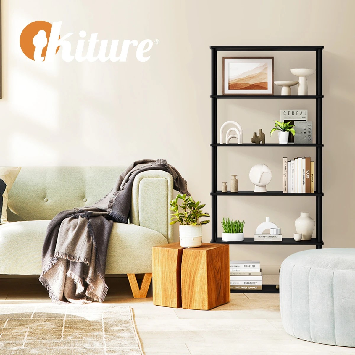 5 Oikiture Bookshelf 5 Tier Display Shelf Storage Shelves Stand Rack
 - black, 5 of 10