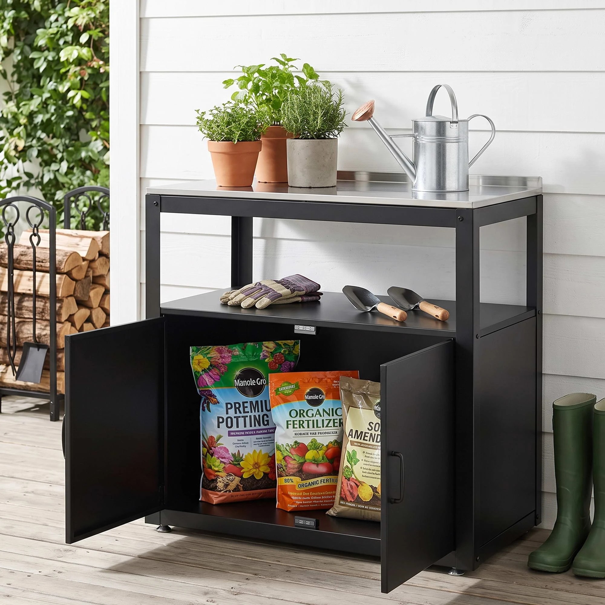 Gardeon Outdoor Storage Cabinet Garden Potting Bench Stainless Steel ...
