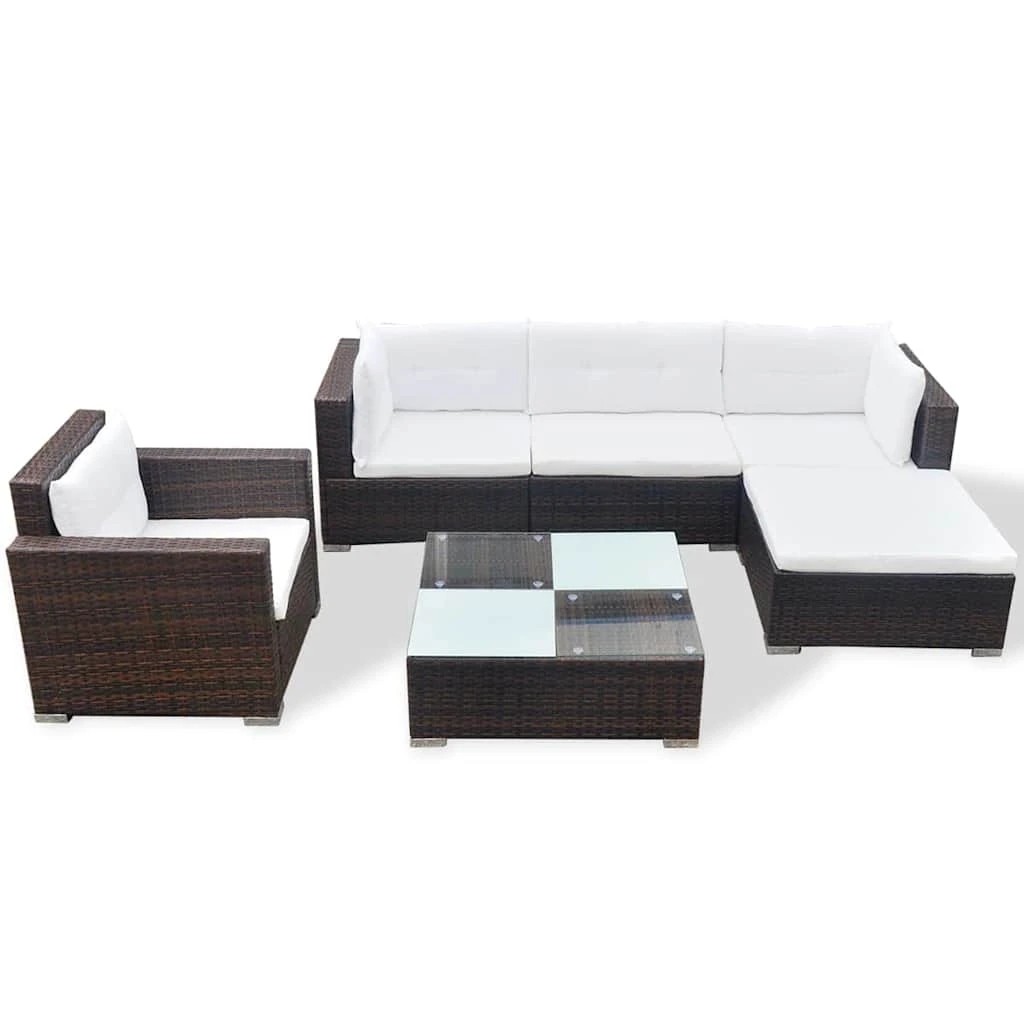 3 Vidaxl 6 Piece Garden Lounge Set With Cushions Poly Rattan - Brown, 3 of 10