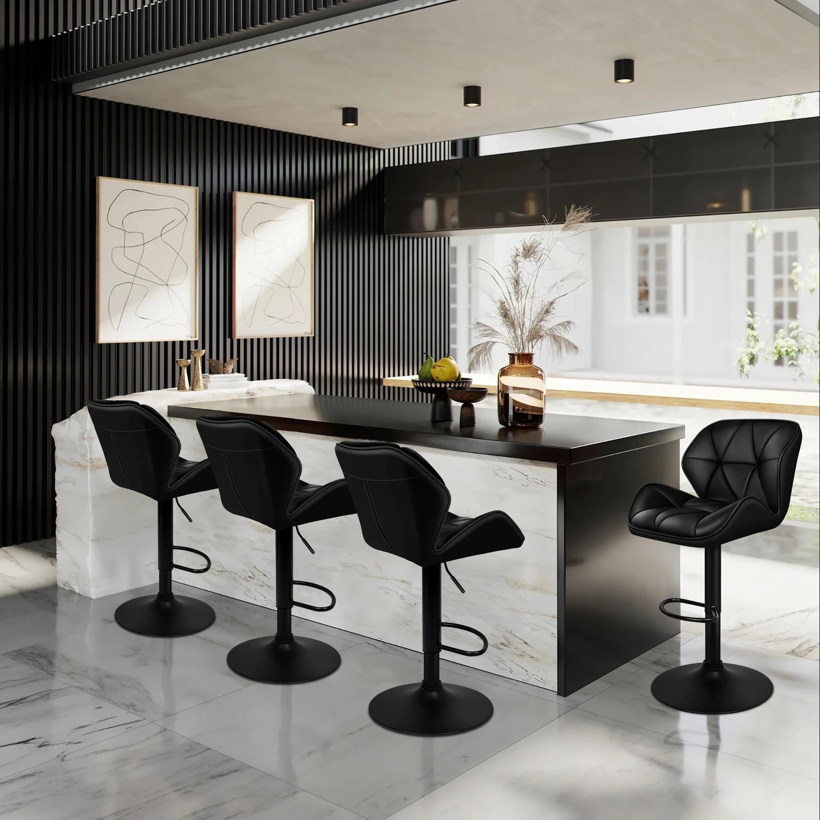 9 Alfordson 4x Bar Stools Willa Kitchen Gas Lift Swivel Chair Leather - Black, 9 of 9