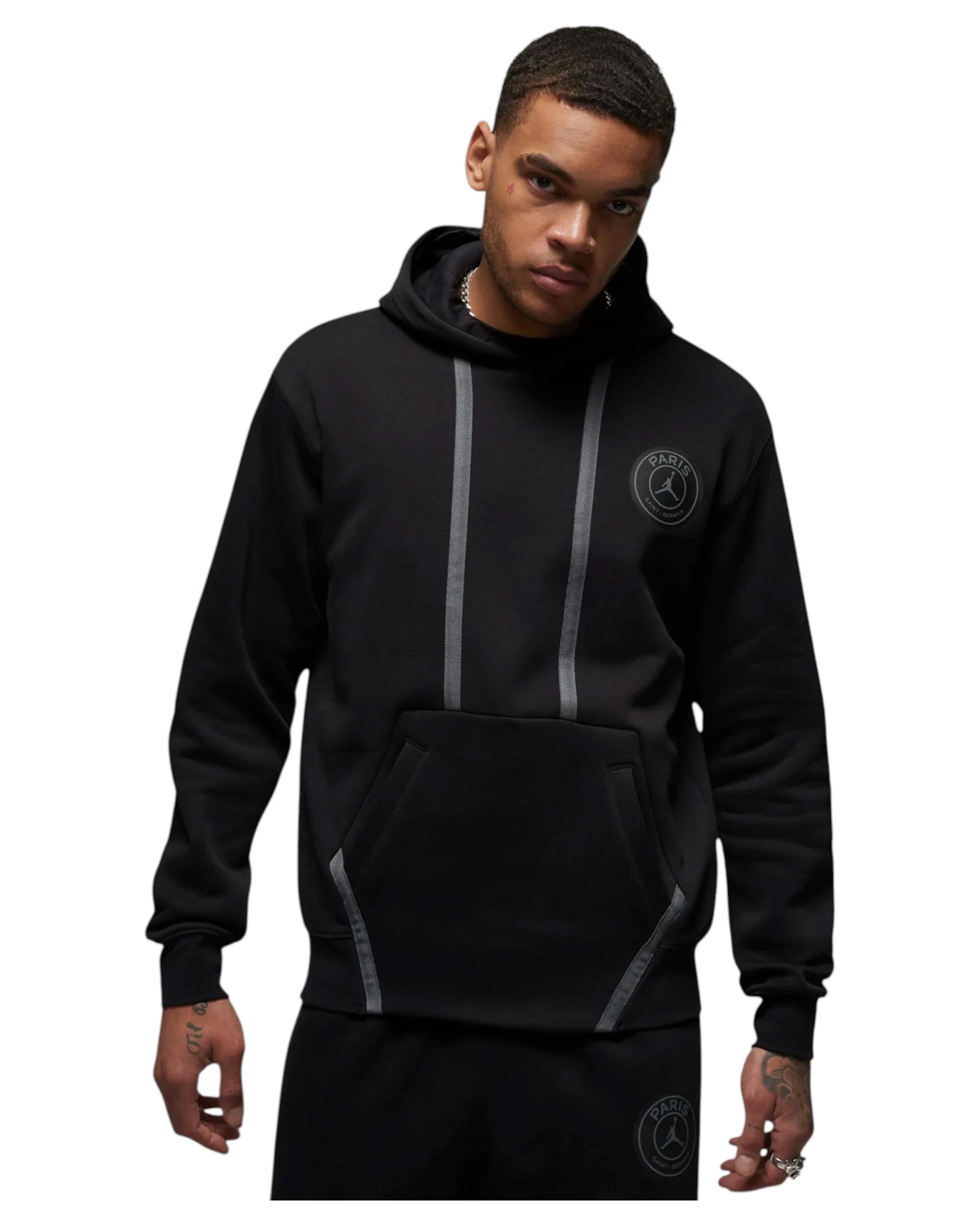 1 Nike Mens Jordan Paris Saint-Germain Black Fleece Pullover Hoodie BLACK, 1 of 7
