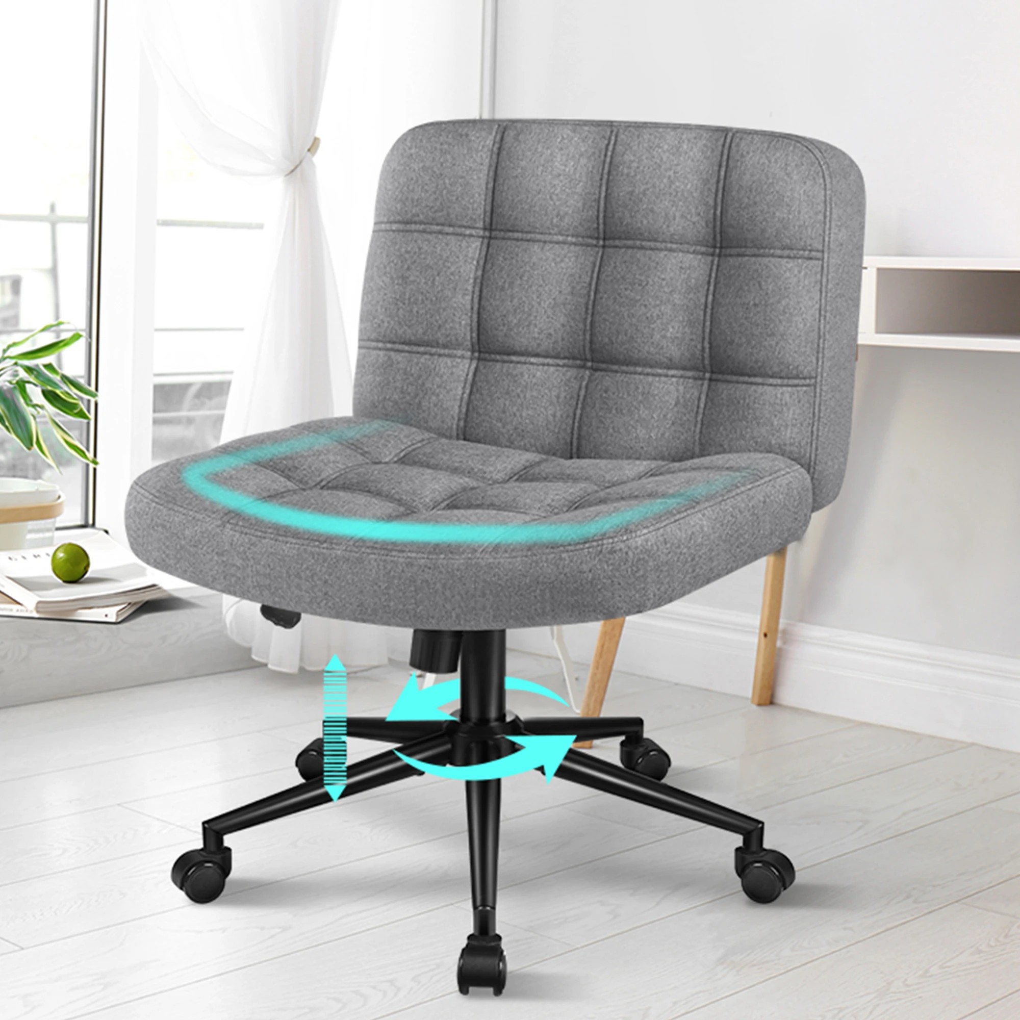 4 Alfordson Office Desk Chair Computer Armless Wide Seat Mid Back Fabric - Grey, 4 of 9
