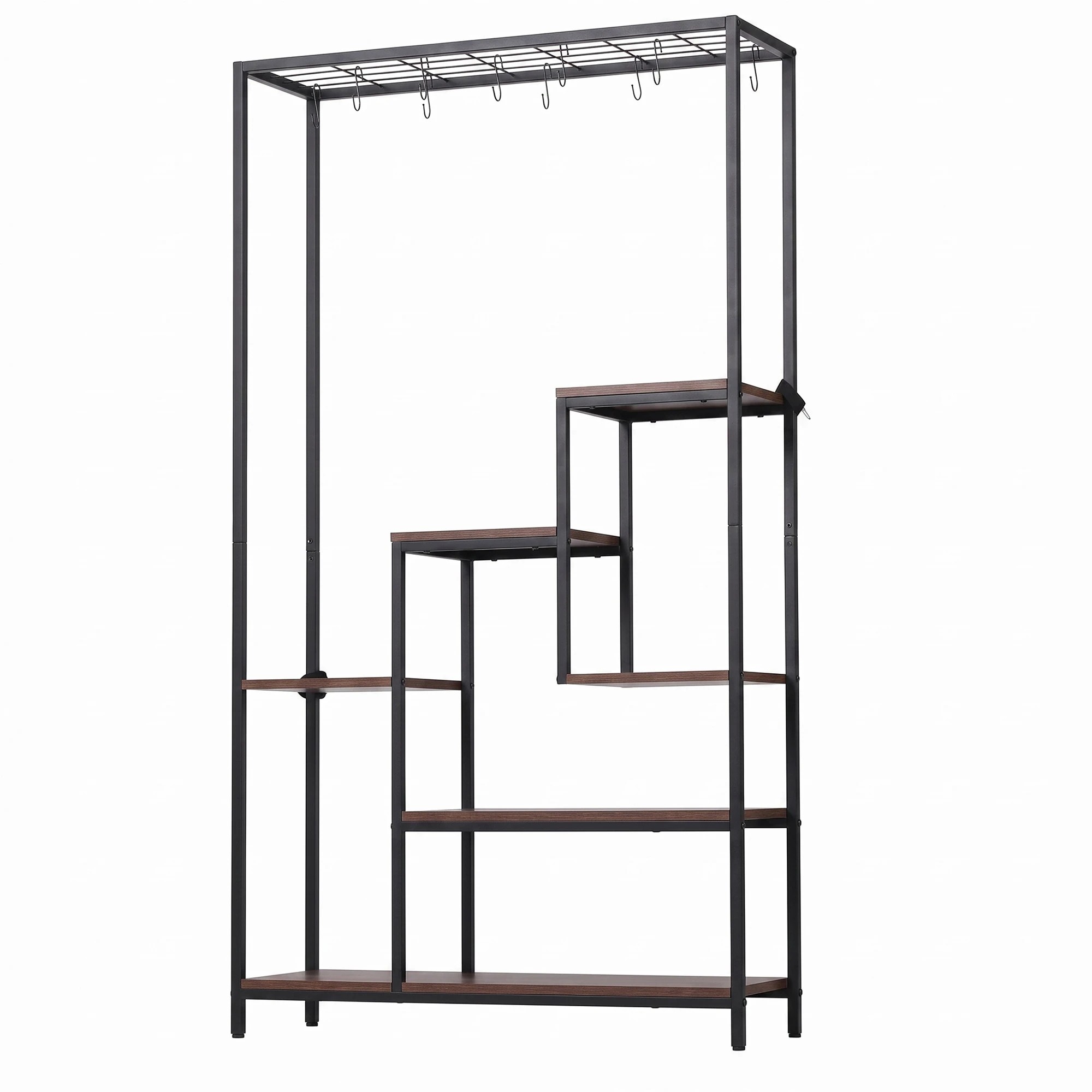 8 Artiss Tall Plant Stand Indoor, 6-Tier Pot Plant Shelf with 10 S Hanging Hooks - Black, 8 of 9
