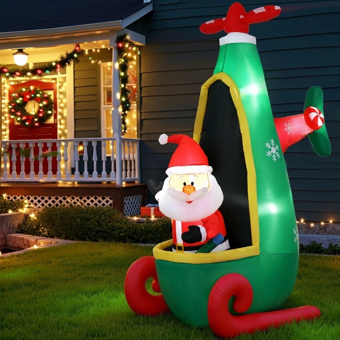 4 Jingle Jollys Christmas Inflatable Santa in Helicopter 2.55M Height LED Illuminated Decorations - Multi, 4 of 6