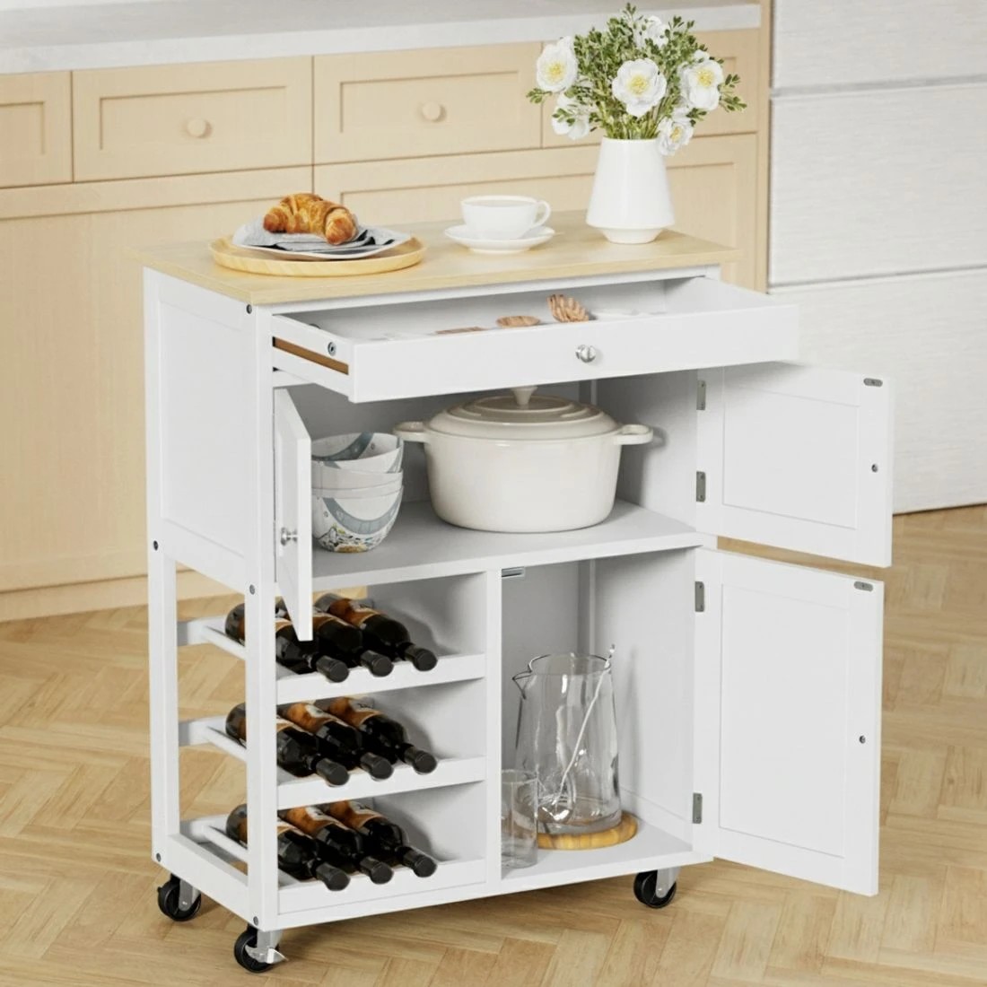 5 Artiss Kitchen Island Trolley Rolling Serving Cart Storage Cart Drawer Cupboard - White, 5 of 7