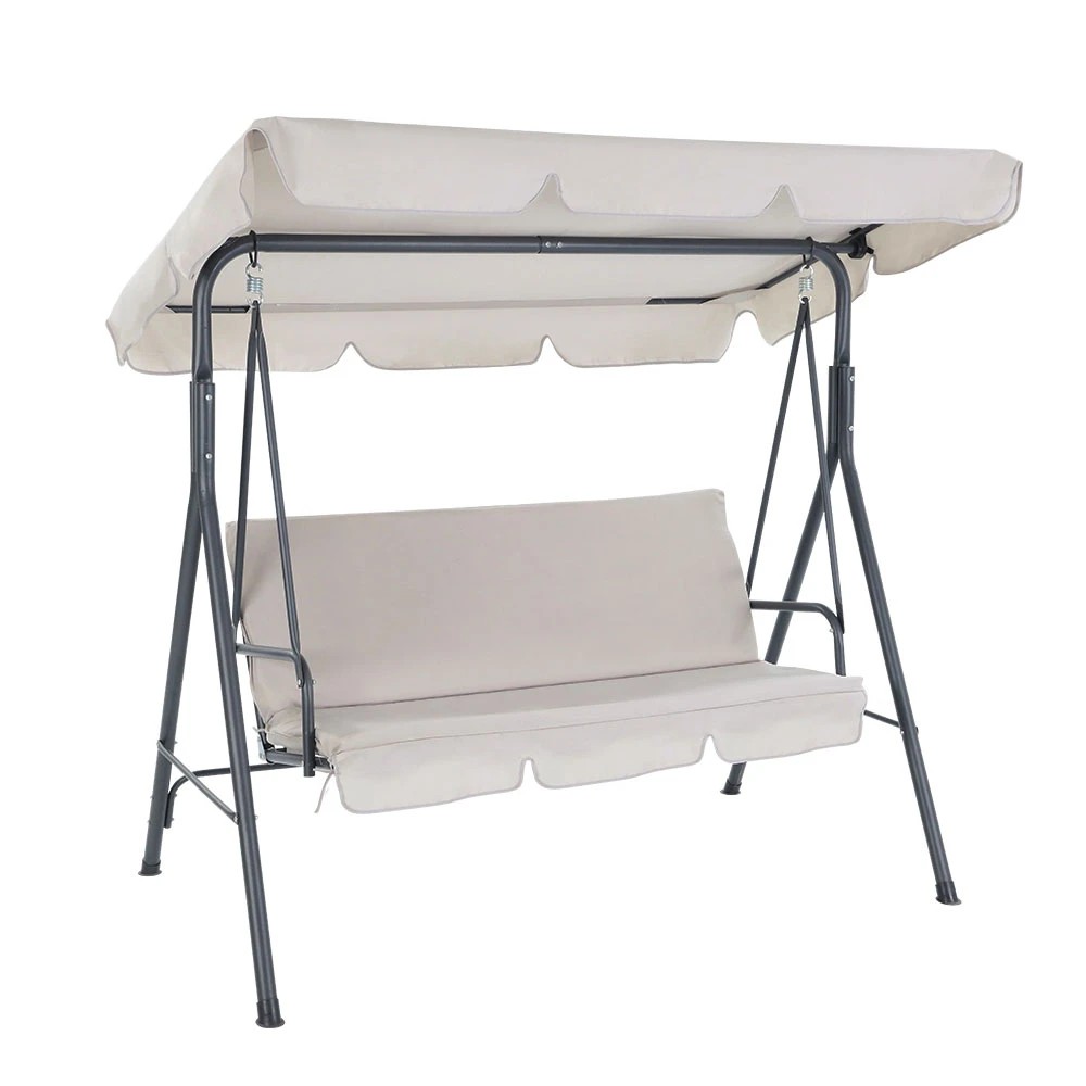 1 Gardeon Outdoor Swing Chair Garden Bench Furniture Canopy 3 Seater - Beige, 1 of 6