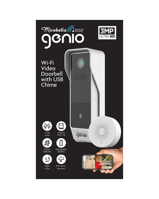 Mirabella Genio Wi-Fi 3MP Battery Doorbell with USB C