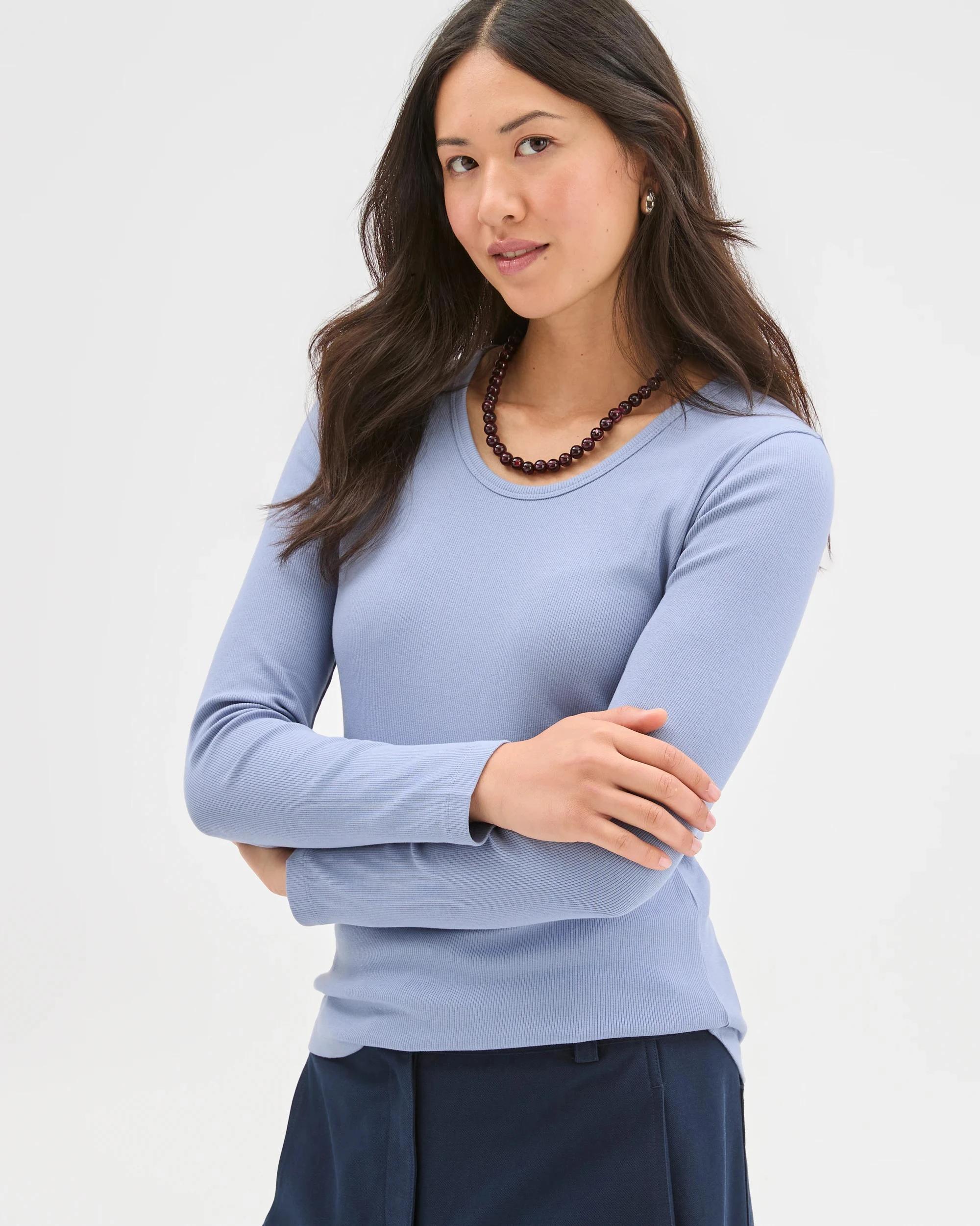 5 Target Woman Australian Cotton Long Sleeve Scoop Neck Rib T-Shirt BLUEBELL, 5 of 7