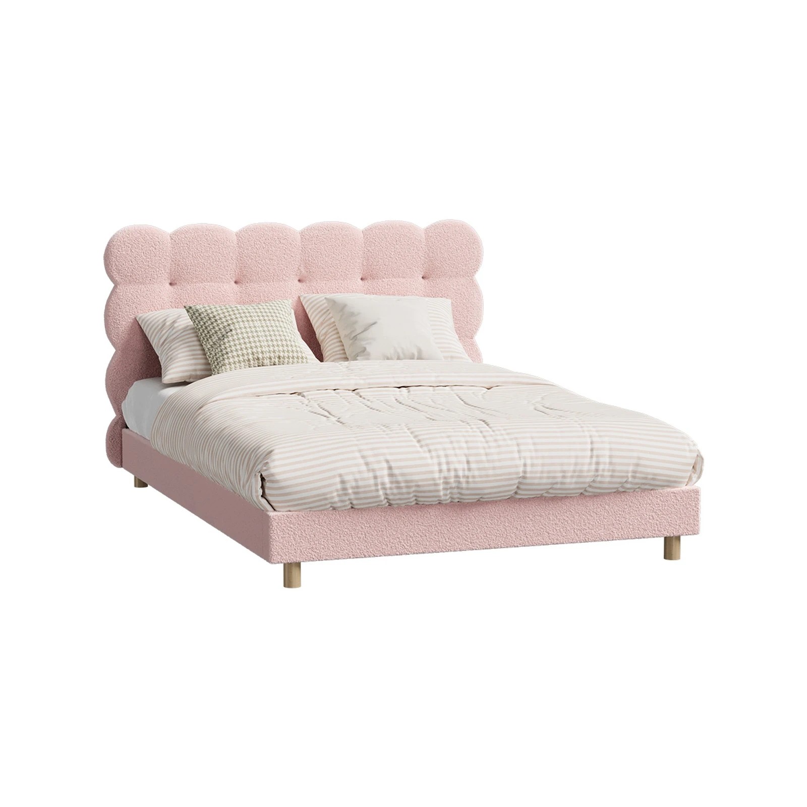 1 Oikiture Double Bed Tufted Bedhead Boucle Bed Frame
 - Pink, 1 of 10