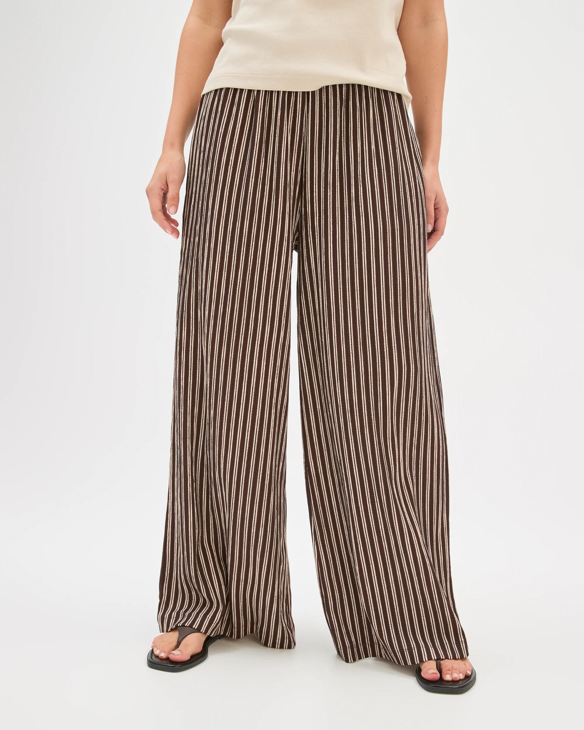 3 Target Woman Pull On Textured Wide Leg Pants COFFEE BEAN/BLACK STRIPE, 3 of 7