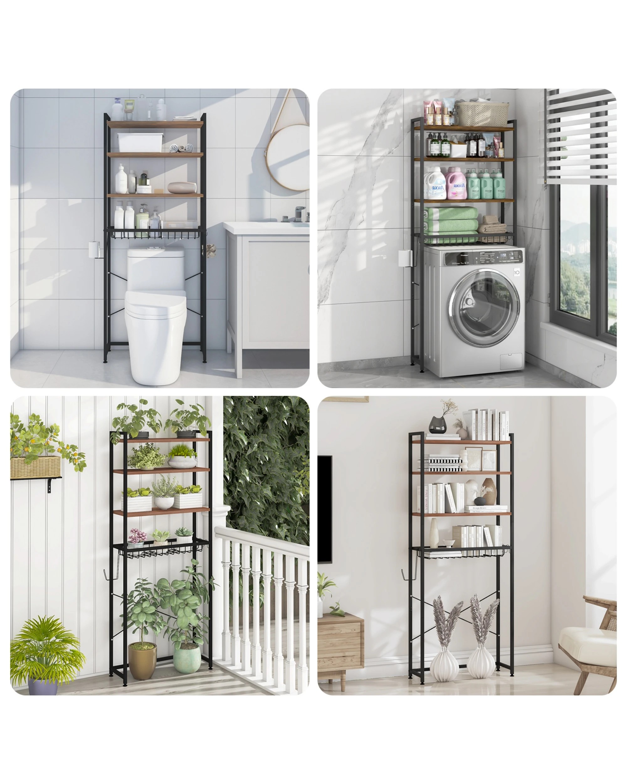 7 Advwin 4-Tier Over Toilet Storage Rack Over Washer Bathroom Organizer Shelf Walnut, 7 of 10