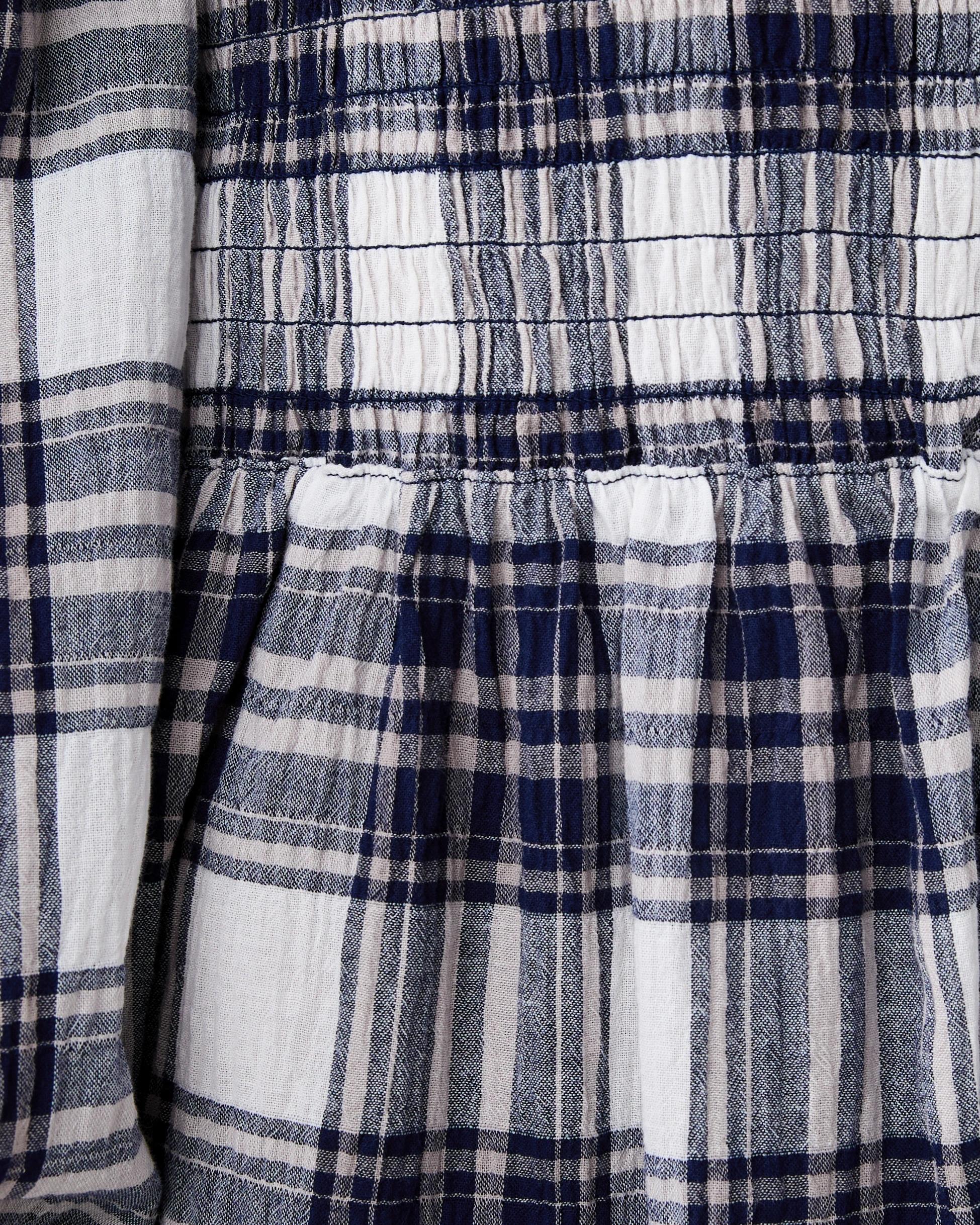 7 Long Sleeve Shirred Mini Dress Check Nvy, 7 of 9