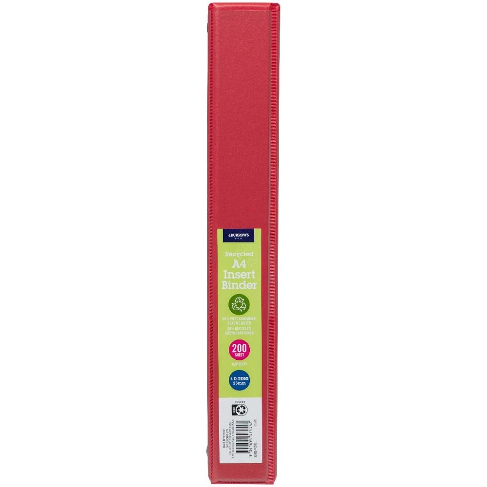 2 J.Burrows Insert Binder A4 4 D-Ring 25mm Red, 2 of 6