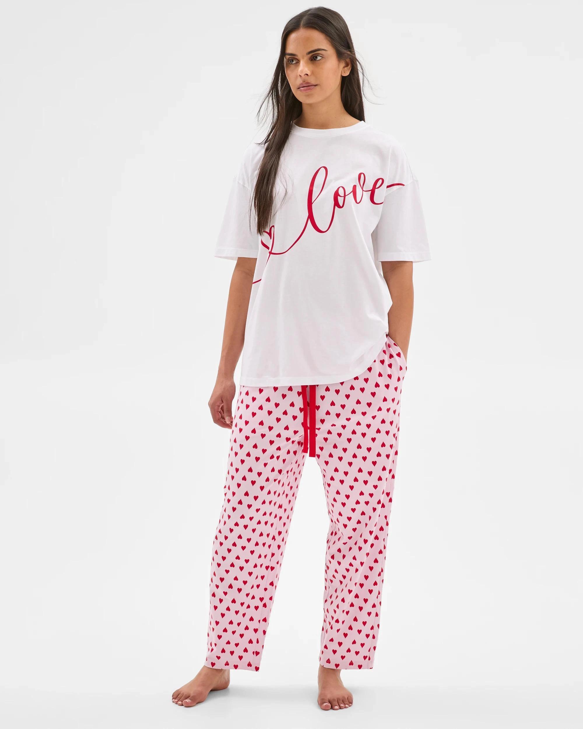 1 Target Woman Australian Cotton 7/8 Length Pyjama Pants AOP PINK HEART, 1 of 6