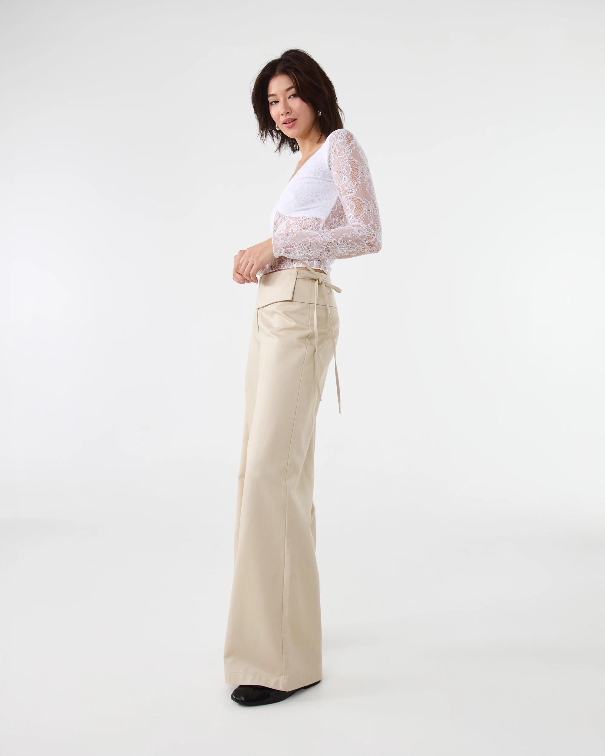 5 Side Tie Wide Leg Pants Light Tan, 5 of 7