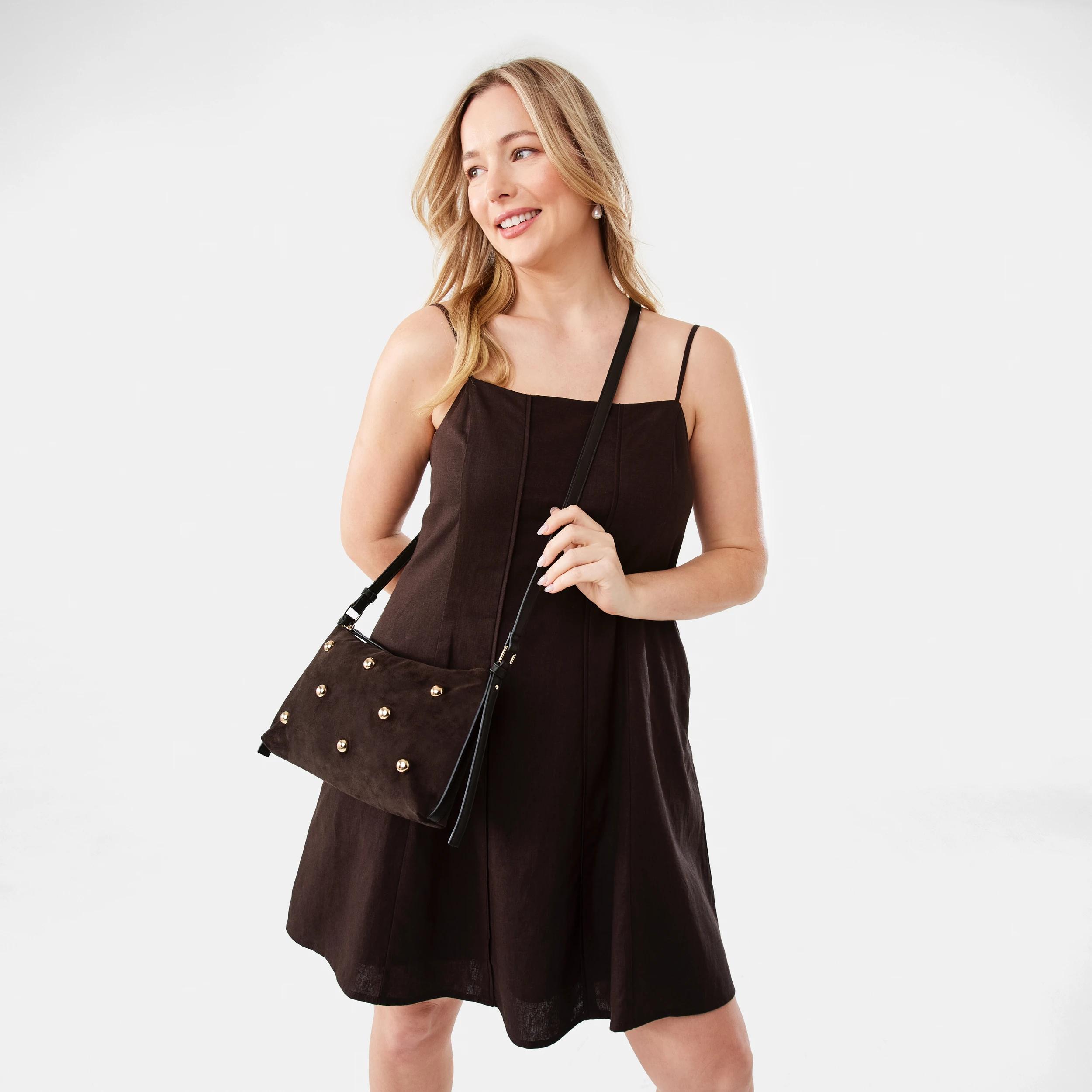 5 Studded Slouchy Crossbody Bag CHOCOLATE PLUM, 5 of 6