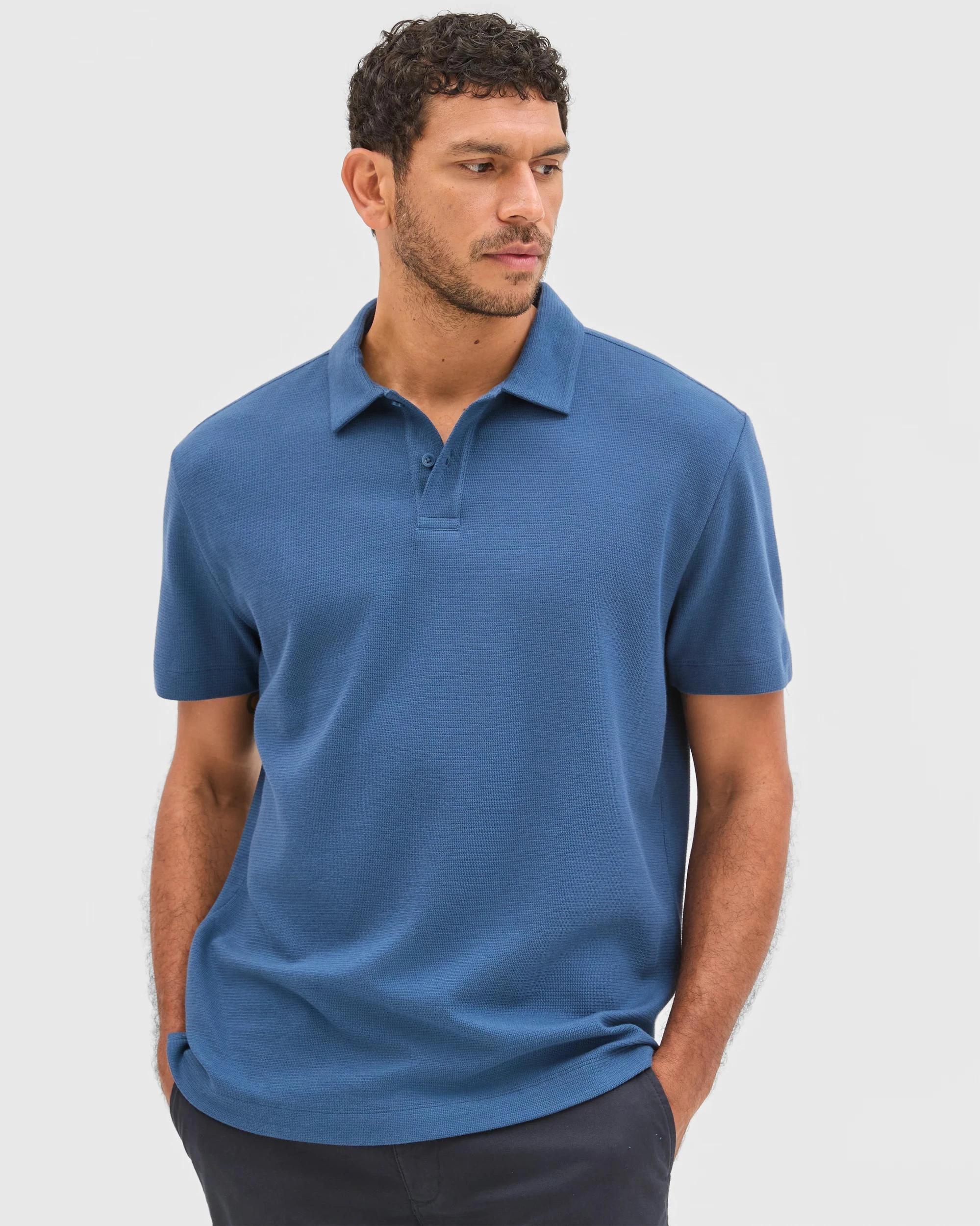 2 Target Australian Cotton Textured Fashion Polo Top DARK DENIM, 2 of 5