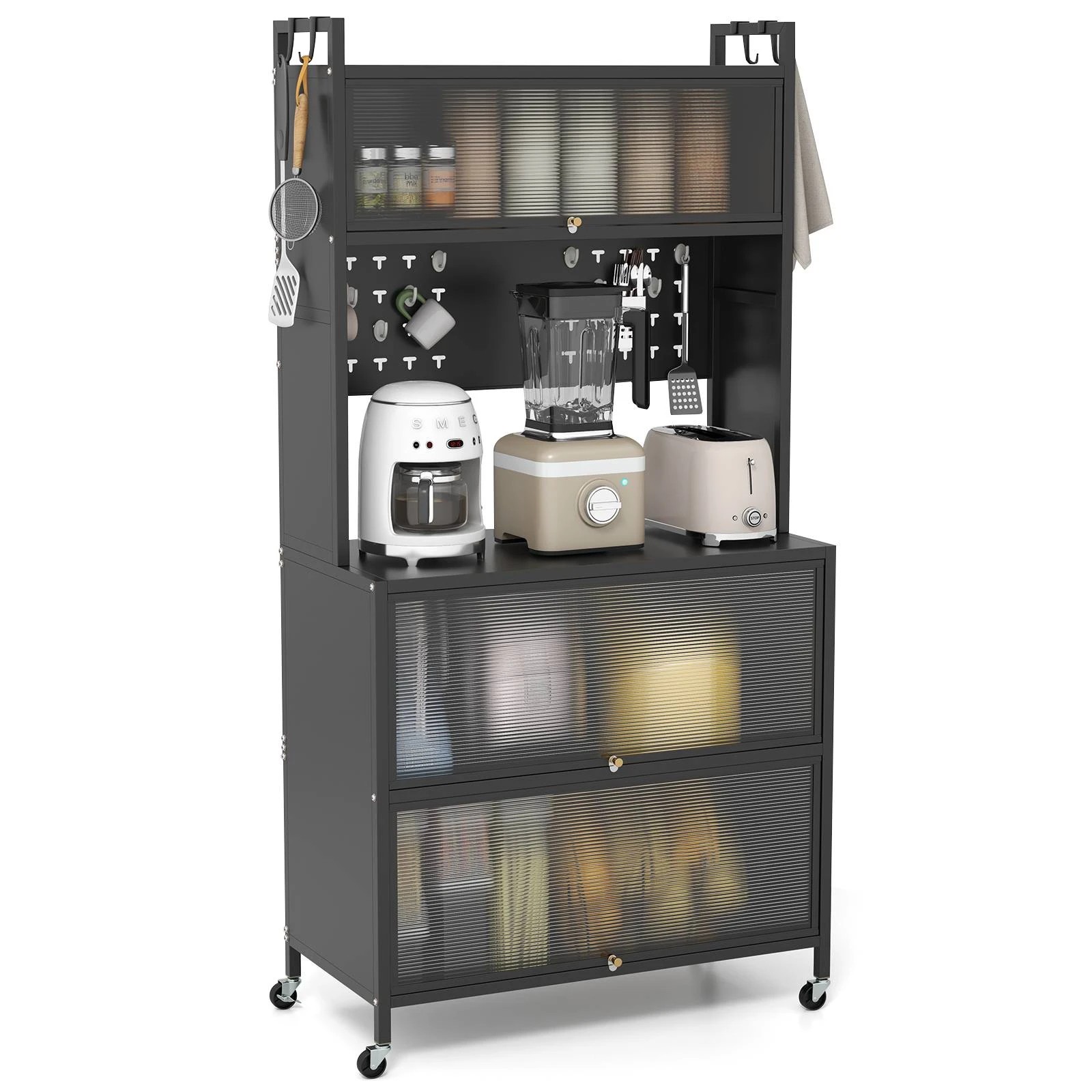 4 Costway 5-Tier Kitchen Bakers Rack w/Wheels Black, 4 of 4
