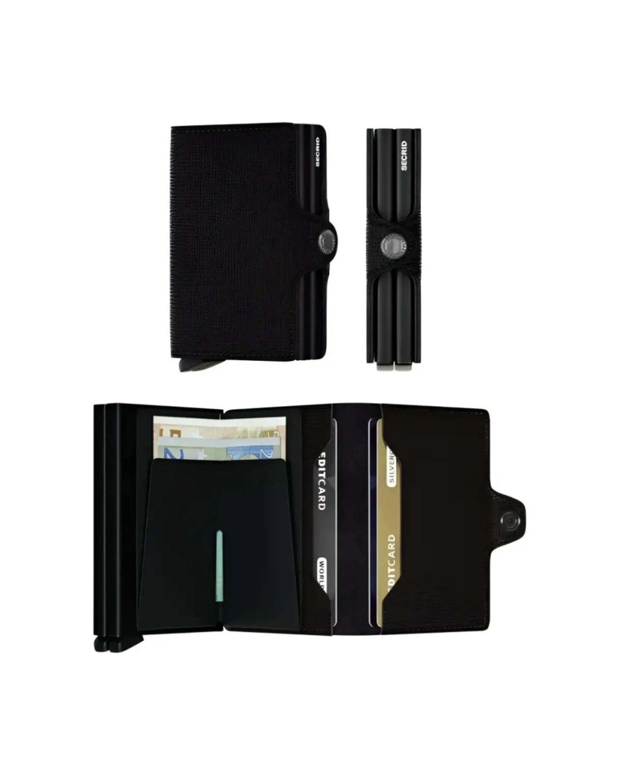 1 Secrid Twinwallet Compact RFID Aluminium Crisple Leather Wallet RFID - Black, 1 of 1
