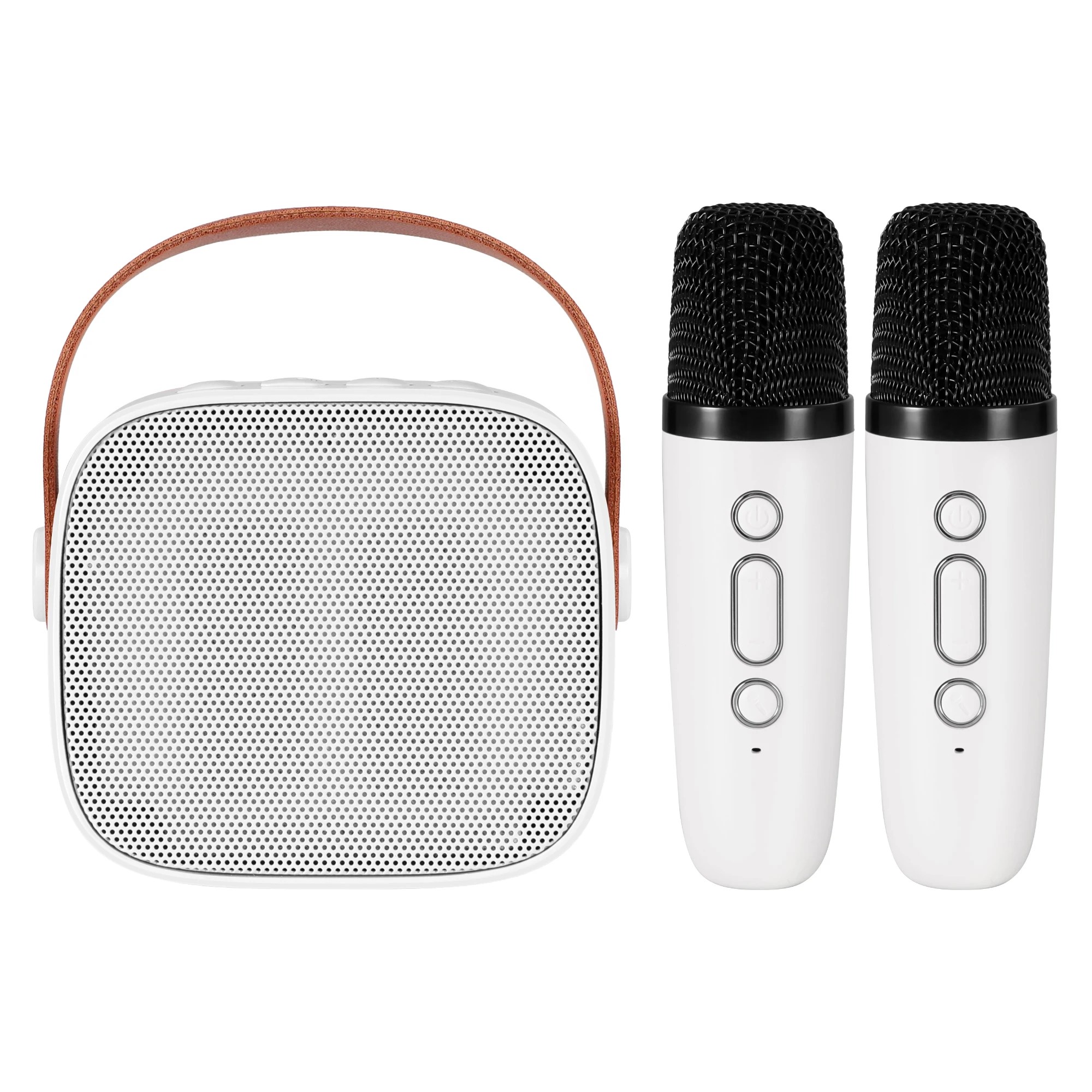4 Alpha Mini Portable Karaoke Machine for Adults Kids with 2 Wireless Microphones - White, 4 of 9