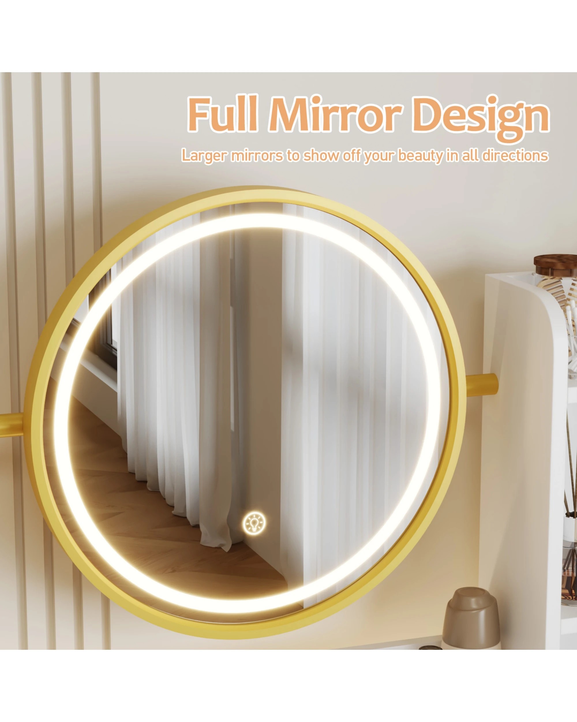 6 Advwin Dressing Table Set With Power Outlet And Led Light 360°adjustable Mirror Angle, 6 of 10
