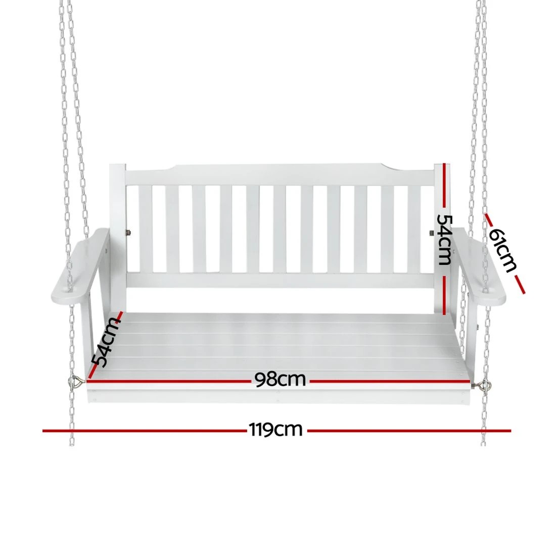 2 Gardeon Porch Swing Chair With Chain Outdoor Furniture Wooden Bench 2 Seat - White, 2 of 6
