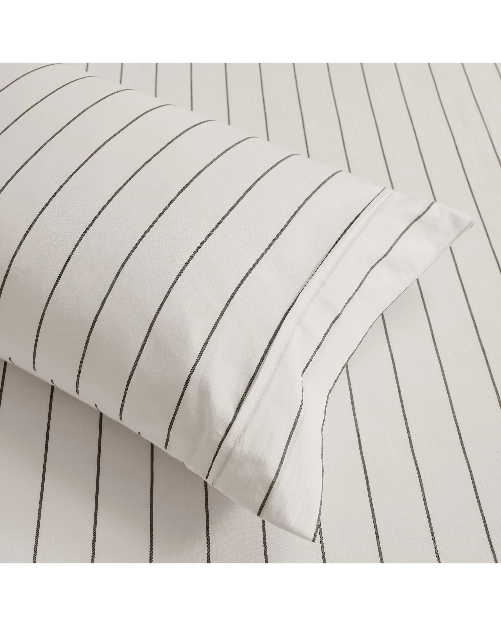 4 Dreamaker Rumi Stripe Washed Cotton Fitted Sheet Set - Double Bed - White with Graphite, 4 of 6