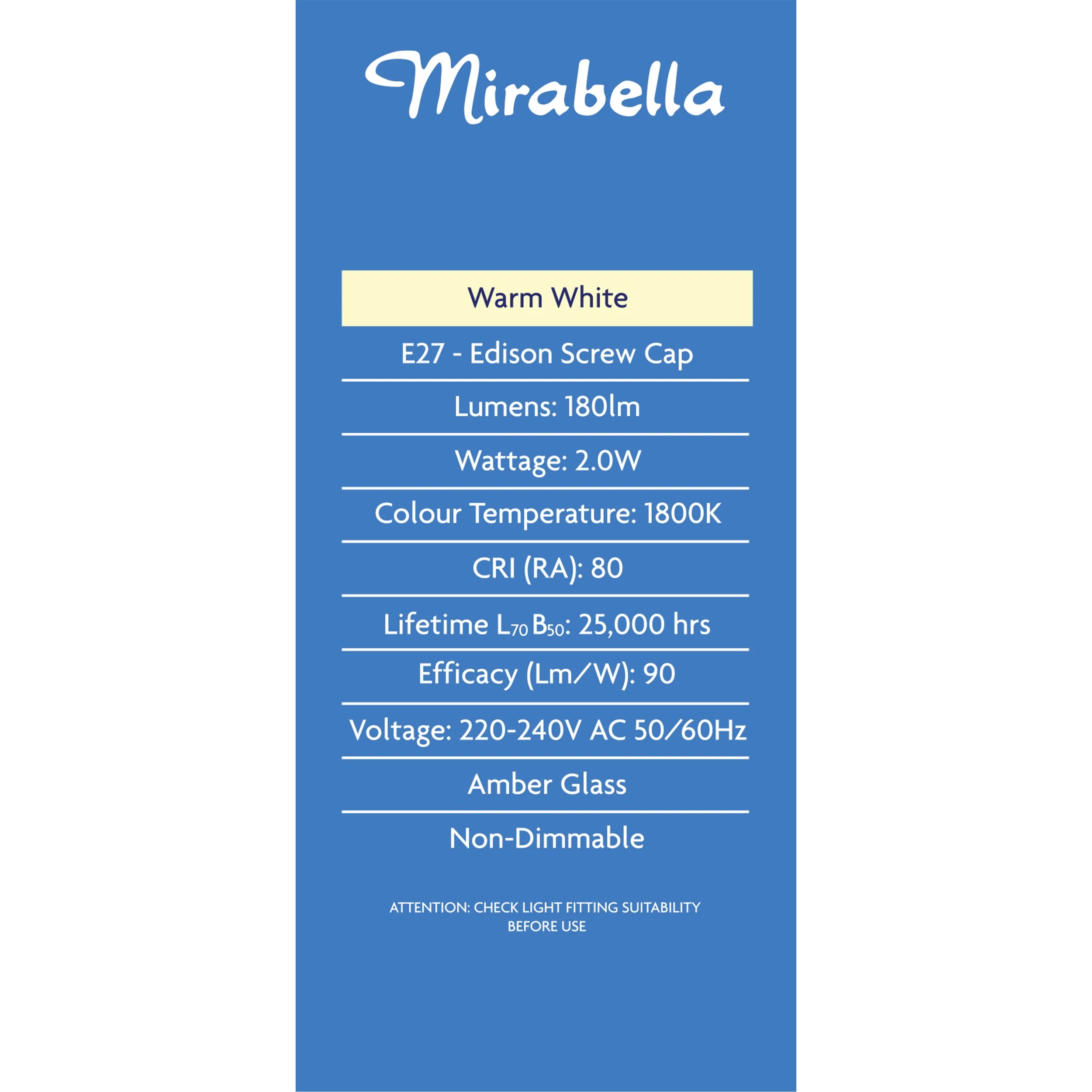 3 I001219 Mirabella LED ST58 Filament Amber ES 2W 150 Lumen, 3 of 5