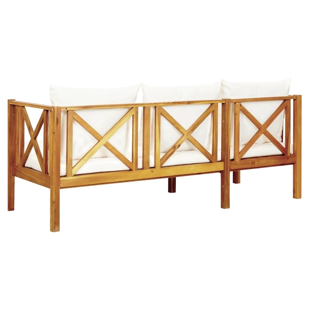 2 vidaXL 3-seater Garden Bench With Cushions Solid Acacia Wood - Beige, 2 of 6