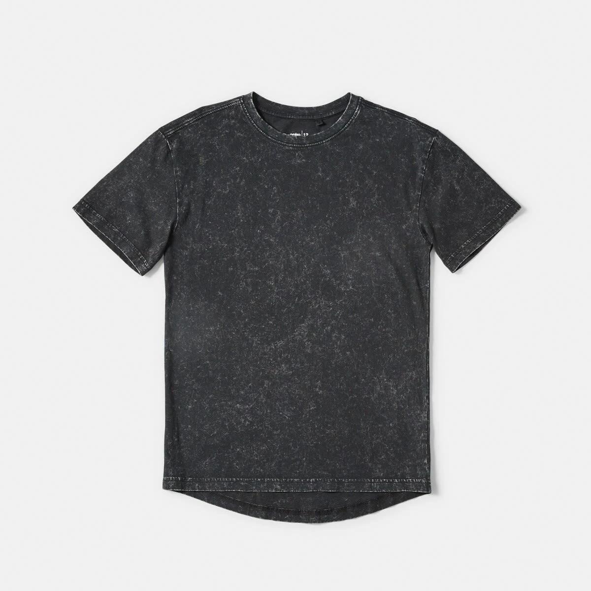 8 Curved Hem Acid Wash T-shirt Black Wash, 8 of 9