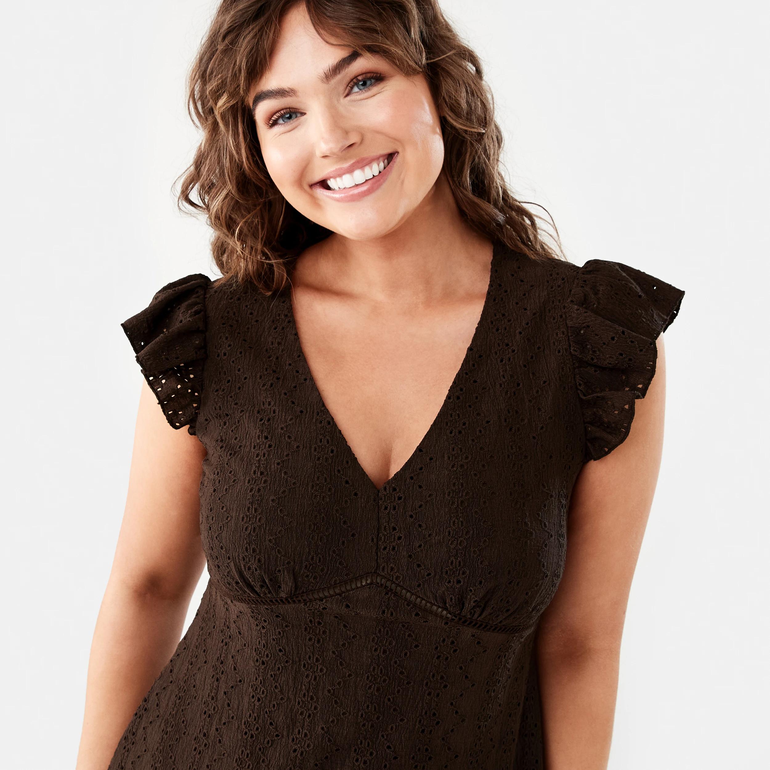 5 Sleeveless Broderie V-Neck Mini Dress Melt Brown, 5 of 9