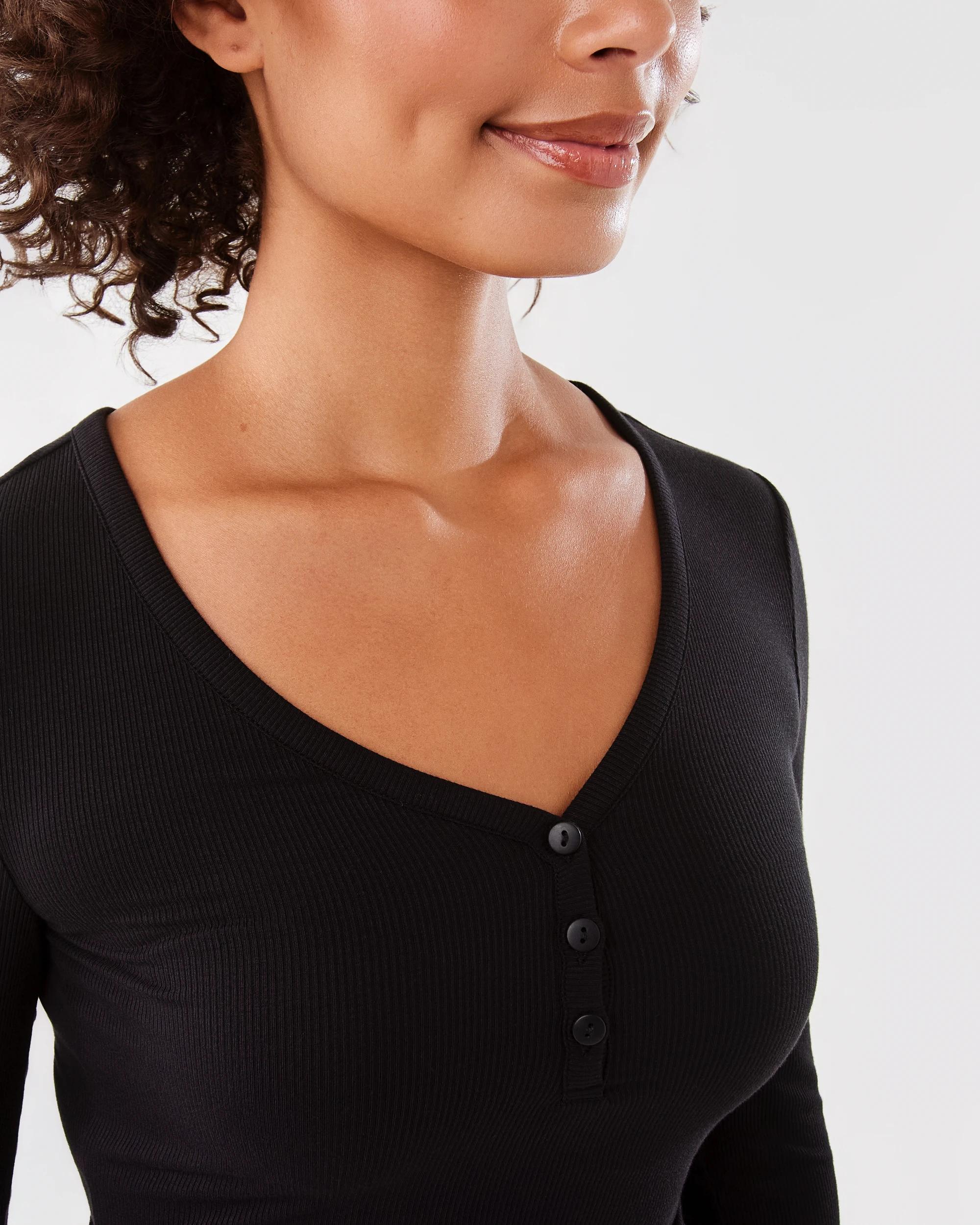 6 Long Sleeve Henley Top Black, 6 of 7