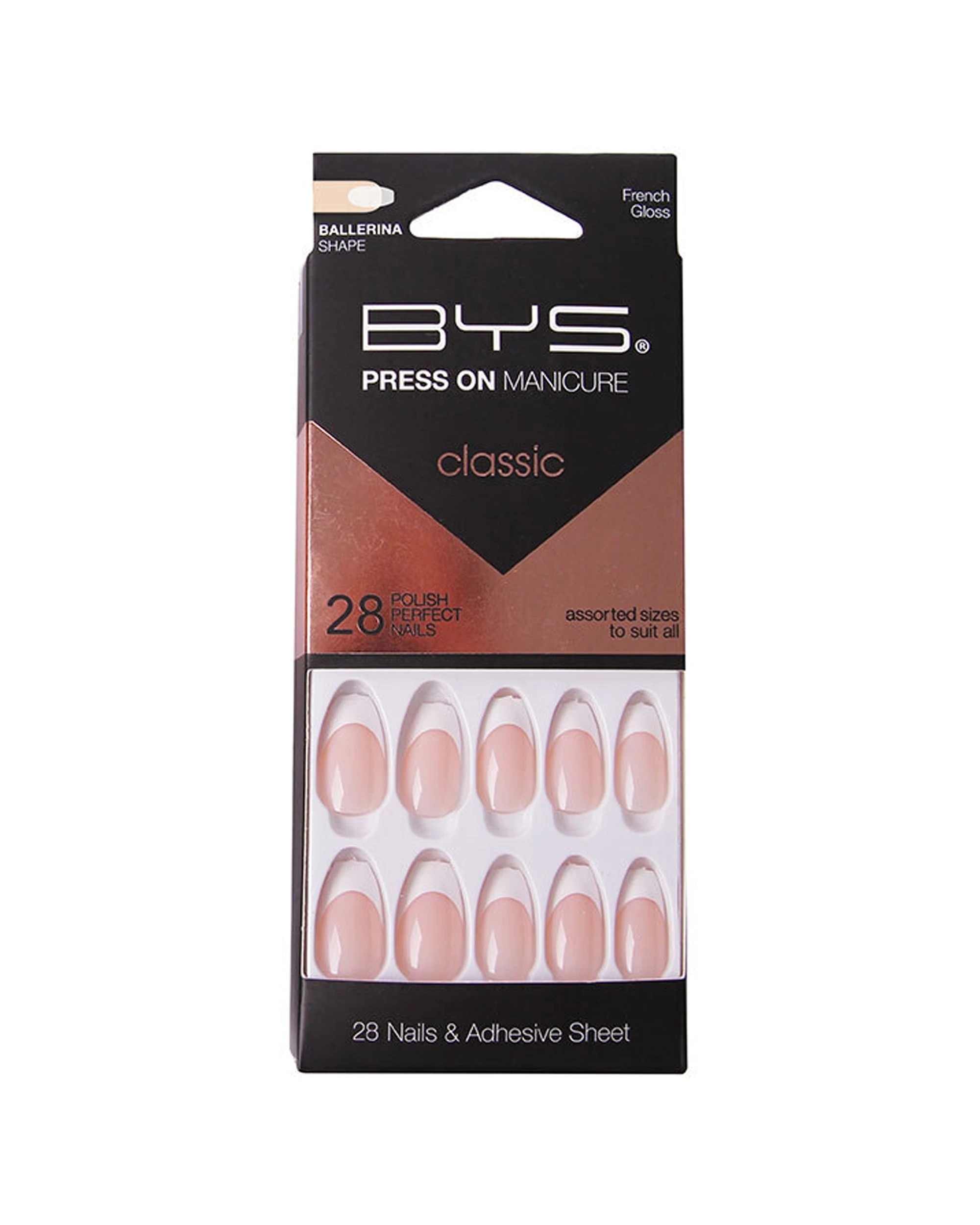 1 BYS 28pc Press On Manicure Nails French Gloss Ballerina Shape Set - Multi, 1 of 1