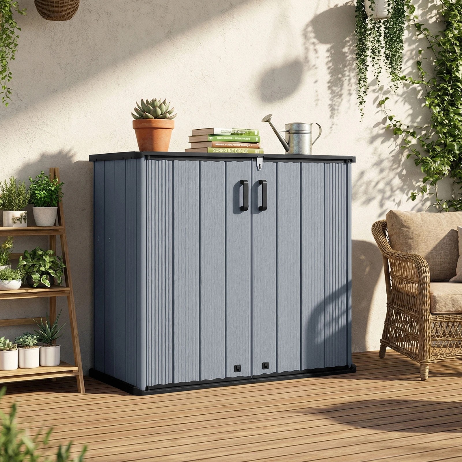 4 Costway 665 L Outdoor Storage Shed All-Weather Storage Box - Grey, 4 of 6