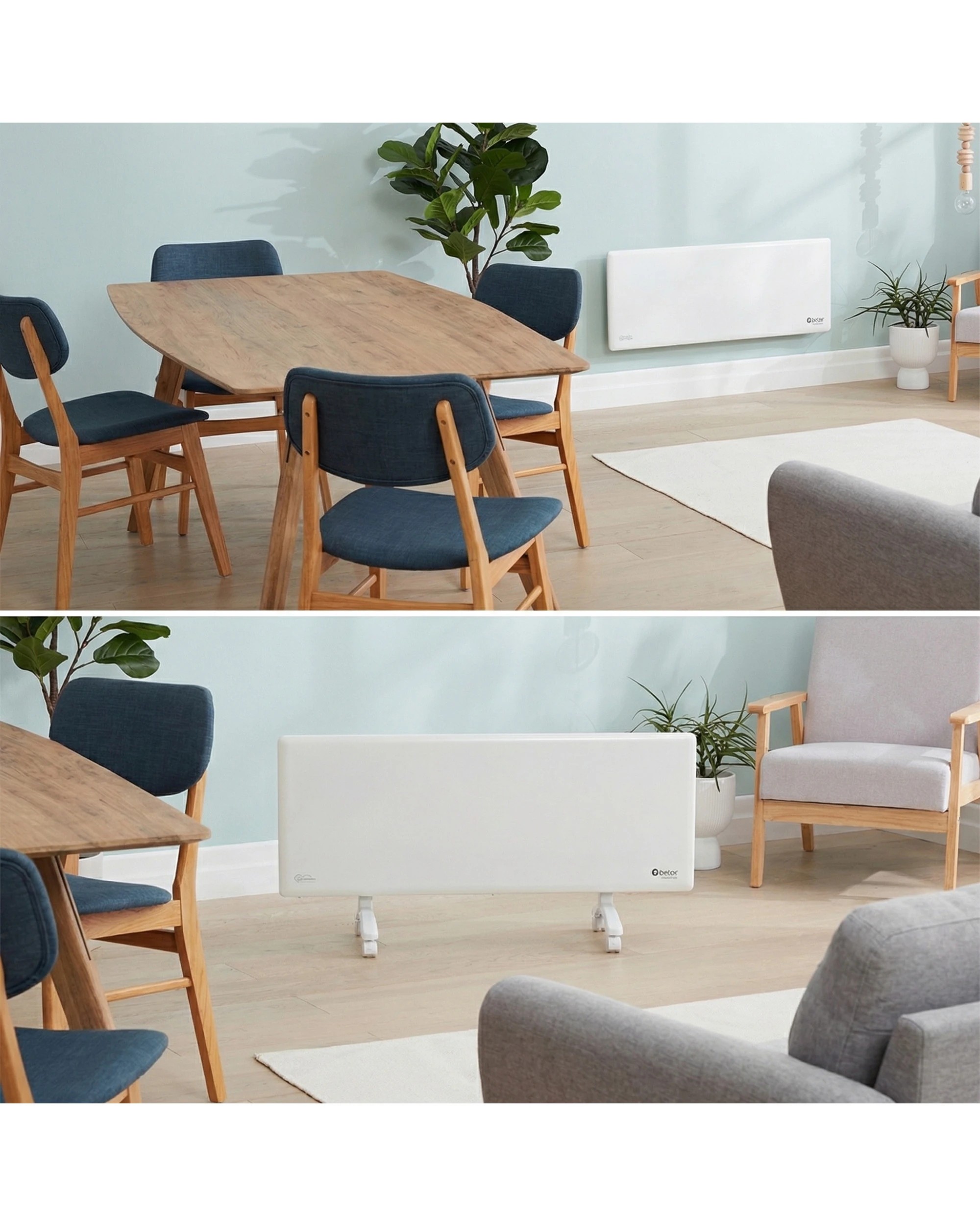 8 Nobo 1500W Electric Panel Heater with Thermostat and Castors - White, 8 of 8