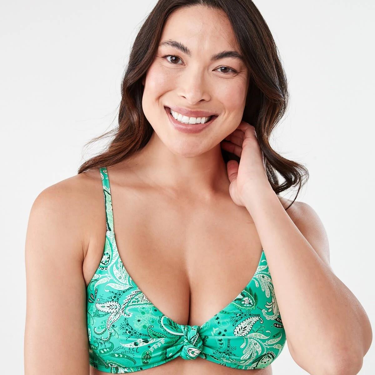 4 Knot Front Tri Bikini Top GREEN PAISLY CABANA GREEN, 4 of 7