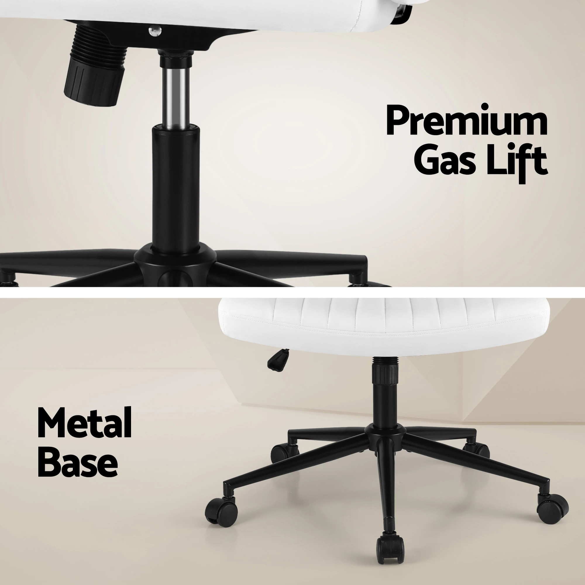 6 Artiss Criss Cross Chair with Wheels Wide Cross Legged Office Desk Vanity Chair - White, 6 of 7